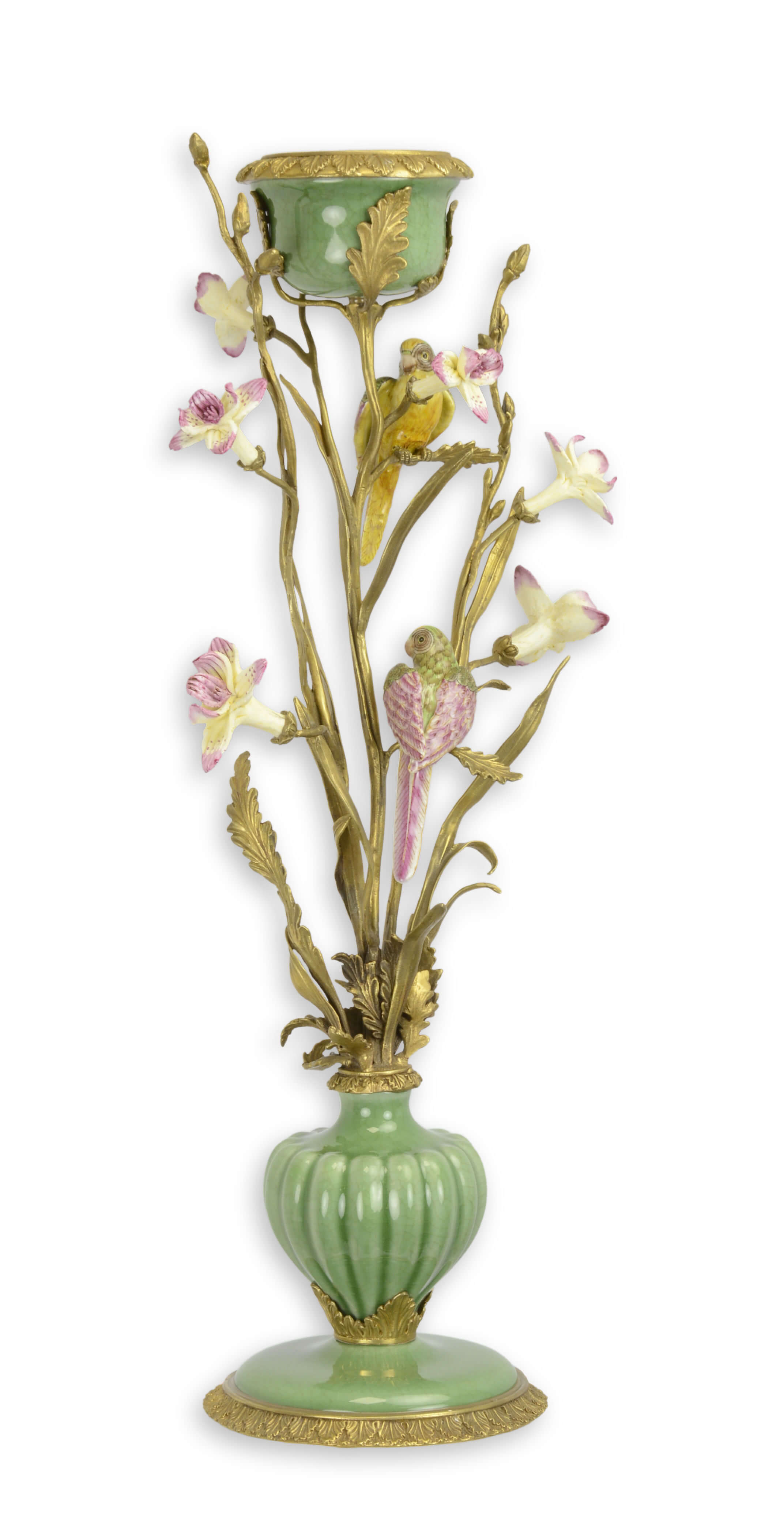 A bronze mounted porcelain candle holder replica retro design decoration