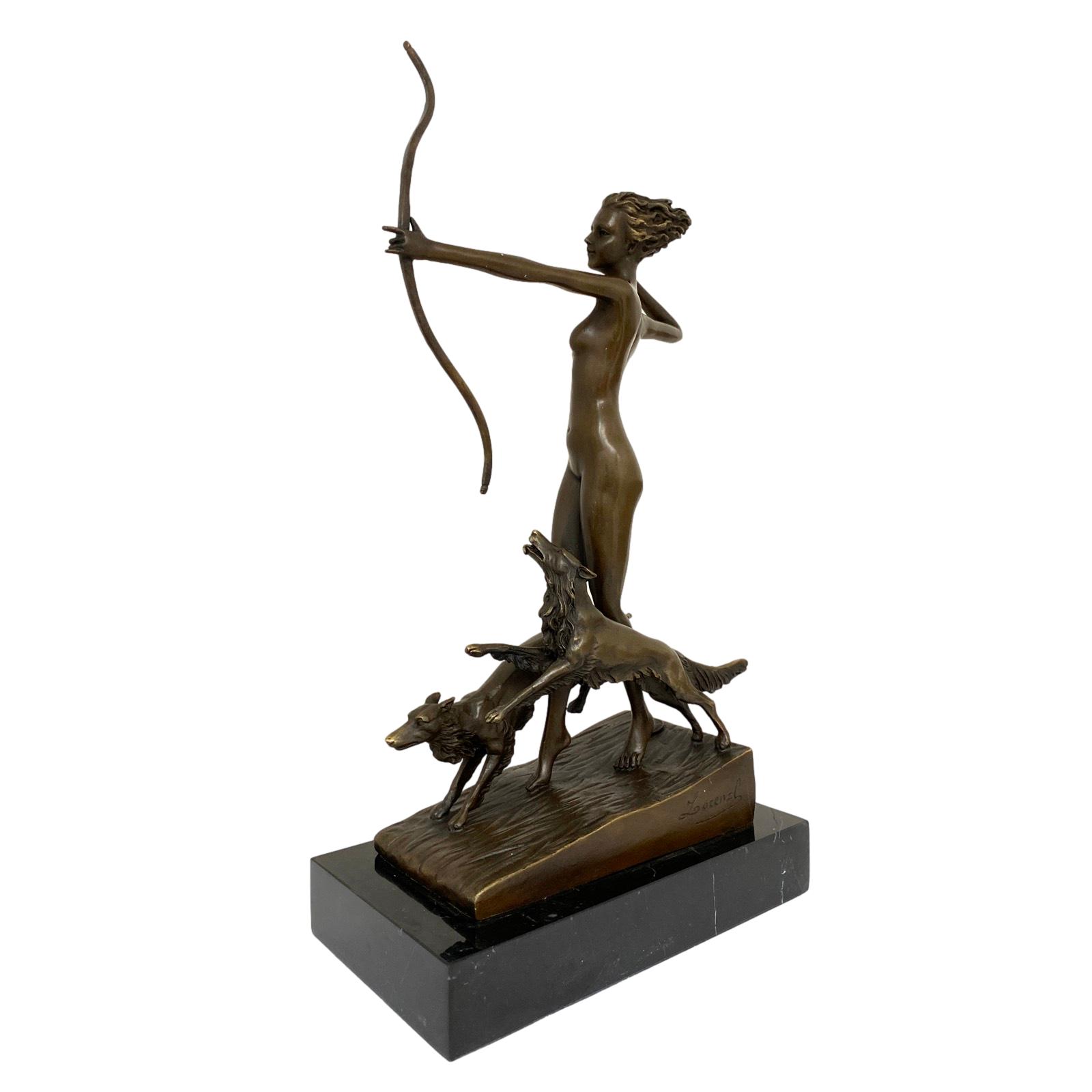 XT-92-4 Bronzeskulptur Figur Göttin Diana Hund nach Lorenzl Antik-Stil Replik Kopie (a)