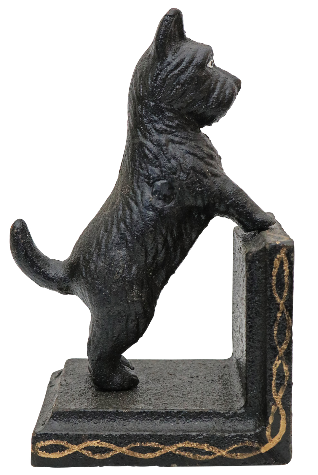 XL-48_3 2 Buchstützen Buchständer Spitz Schnauzer Terrier Hund Figur Eisen Antik-Stil