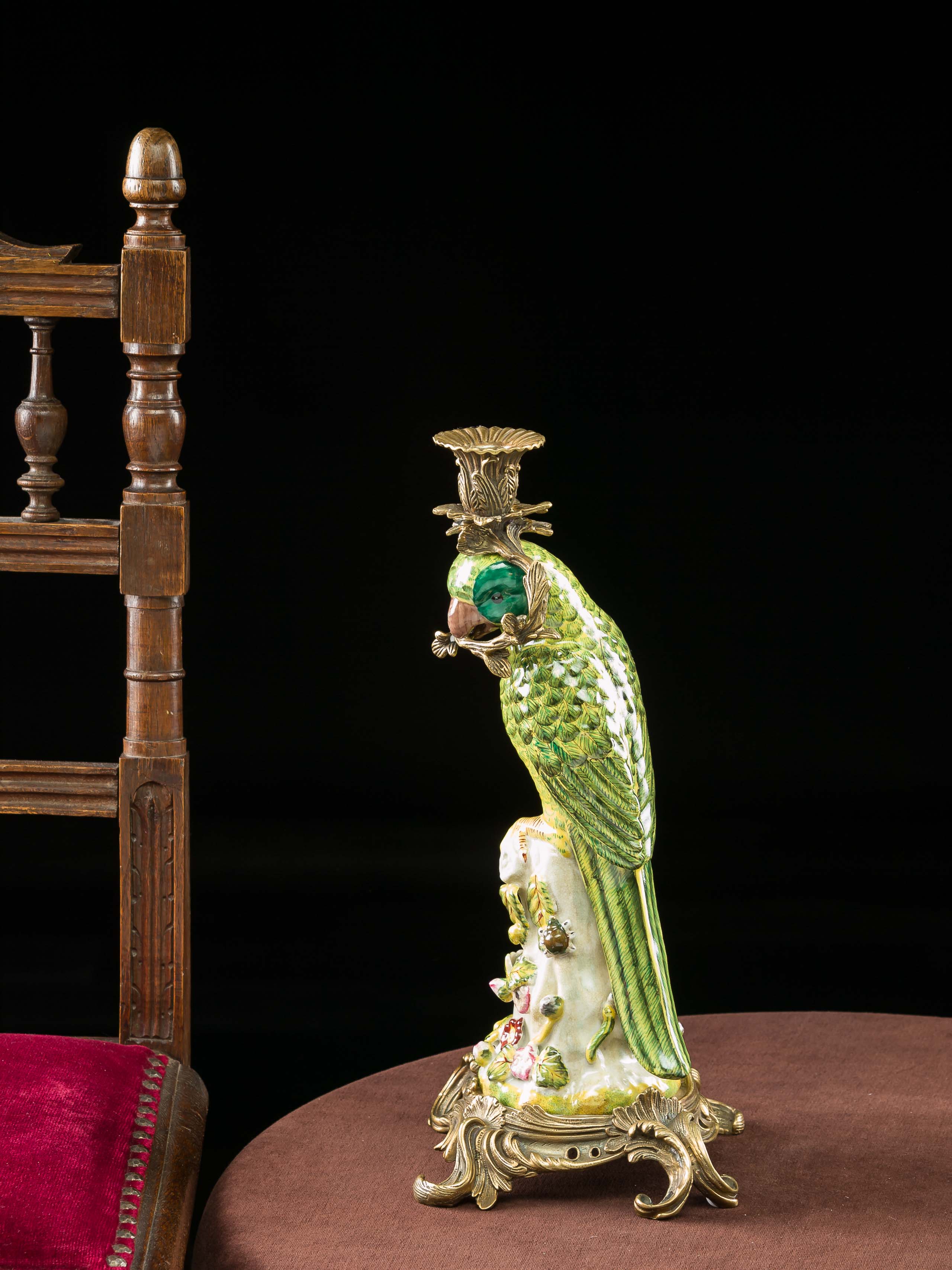 PT-89-PT-90-10 Paar Papagei Kerzenständer Porzellan antik Stil Kerzenleuchter 37cm candlestick