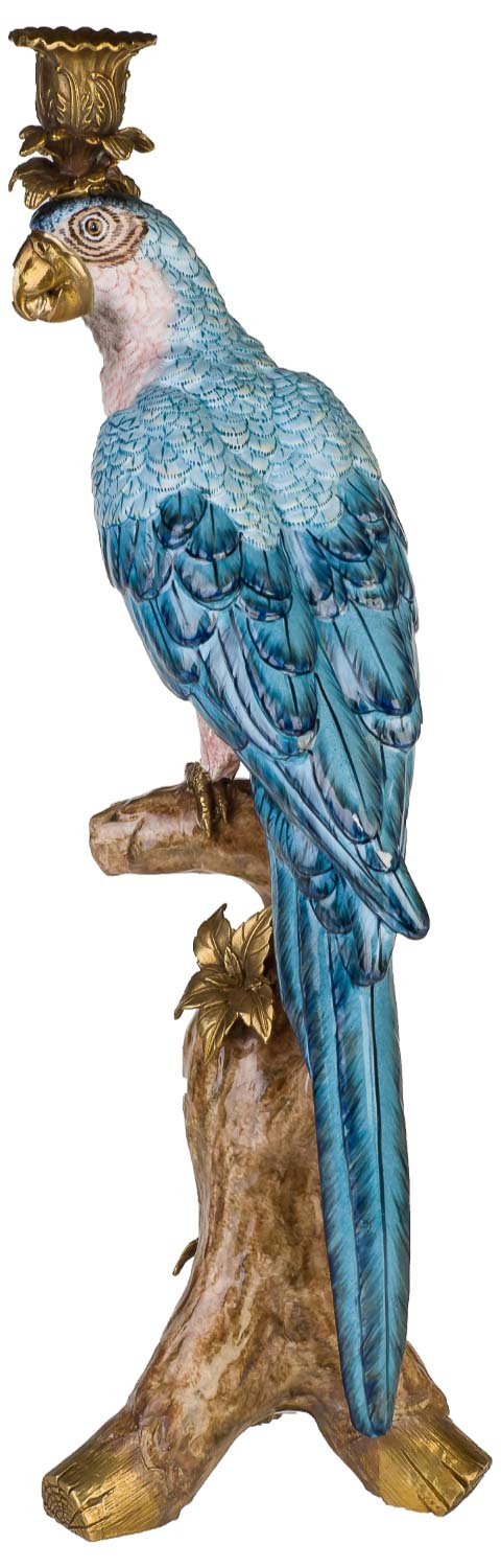 NN-16-02 Kerzenhalter Kerzenständer Papagei Porzellan Skulptur Antik-Stil 50cm Paar