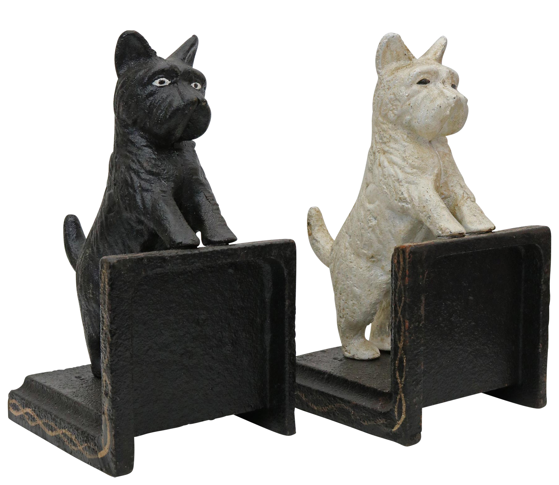 XL-48_7 2 Buchstützen Buchständer Spitz Schnauzer Terrier Hund Figur Eisen Antik-Stil