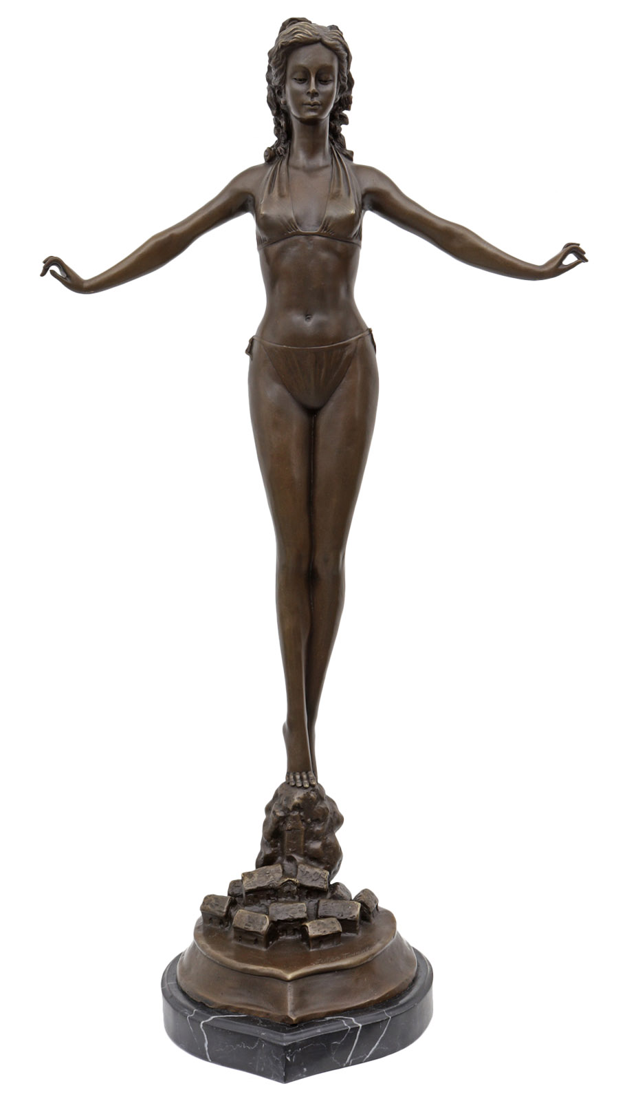 BR-163_1 Bronzeskulptur erotische Kunst Erotik Bikini im Antik-Stil Bronze Figur Statue