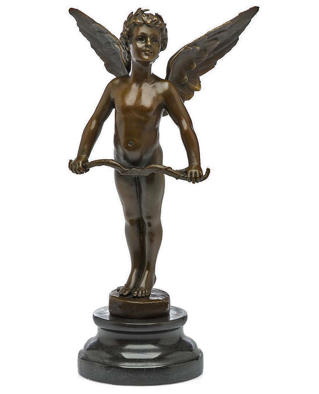engel-5 Bronzeskulptur Bronzestatue Engel Amor Bronze Figur Steinplinthe Antik-Stil