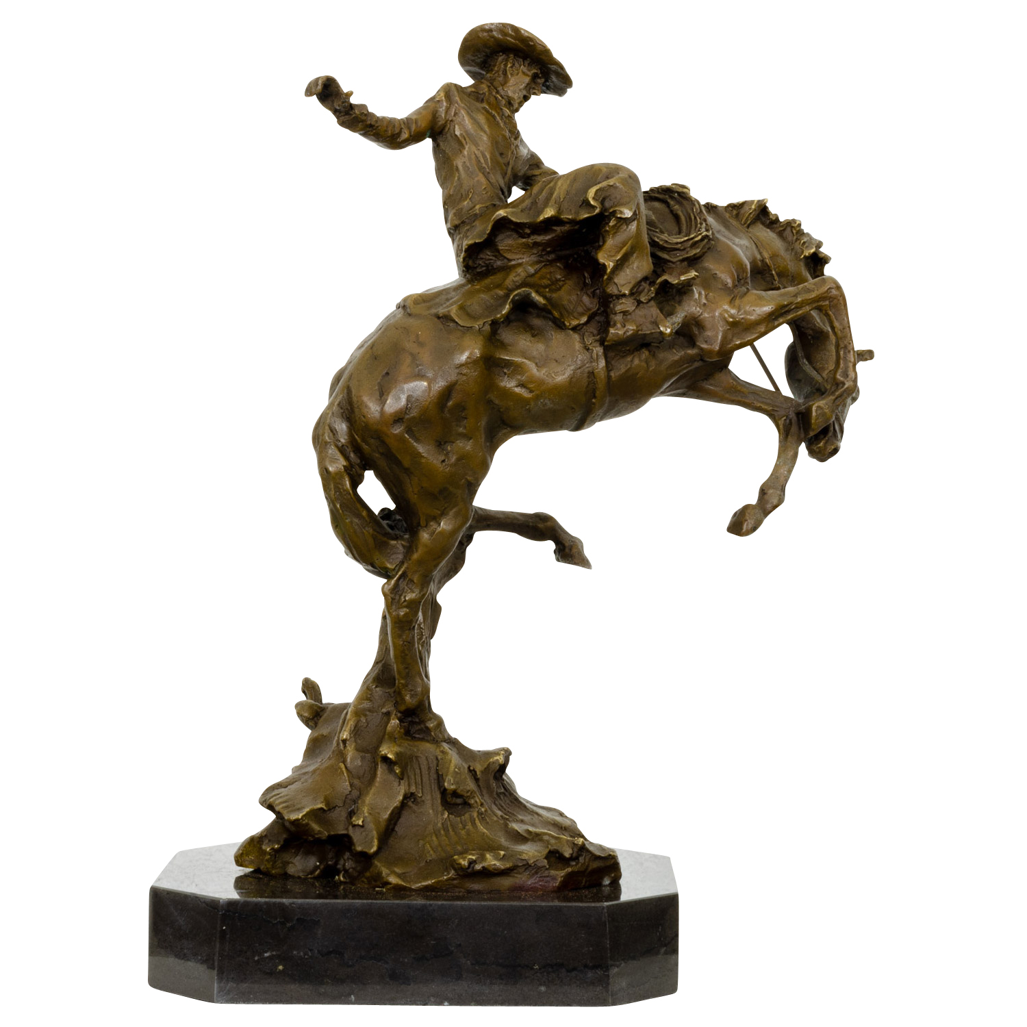 Bronzeskulptur Figur Rodeo Reiter Statue Pferd Cowboy Antik-Stil 38cm