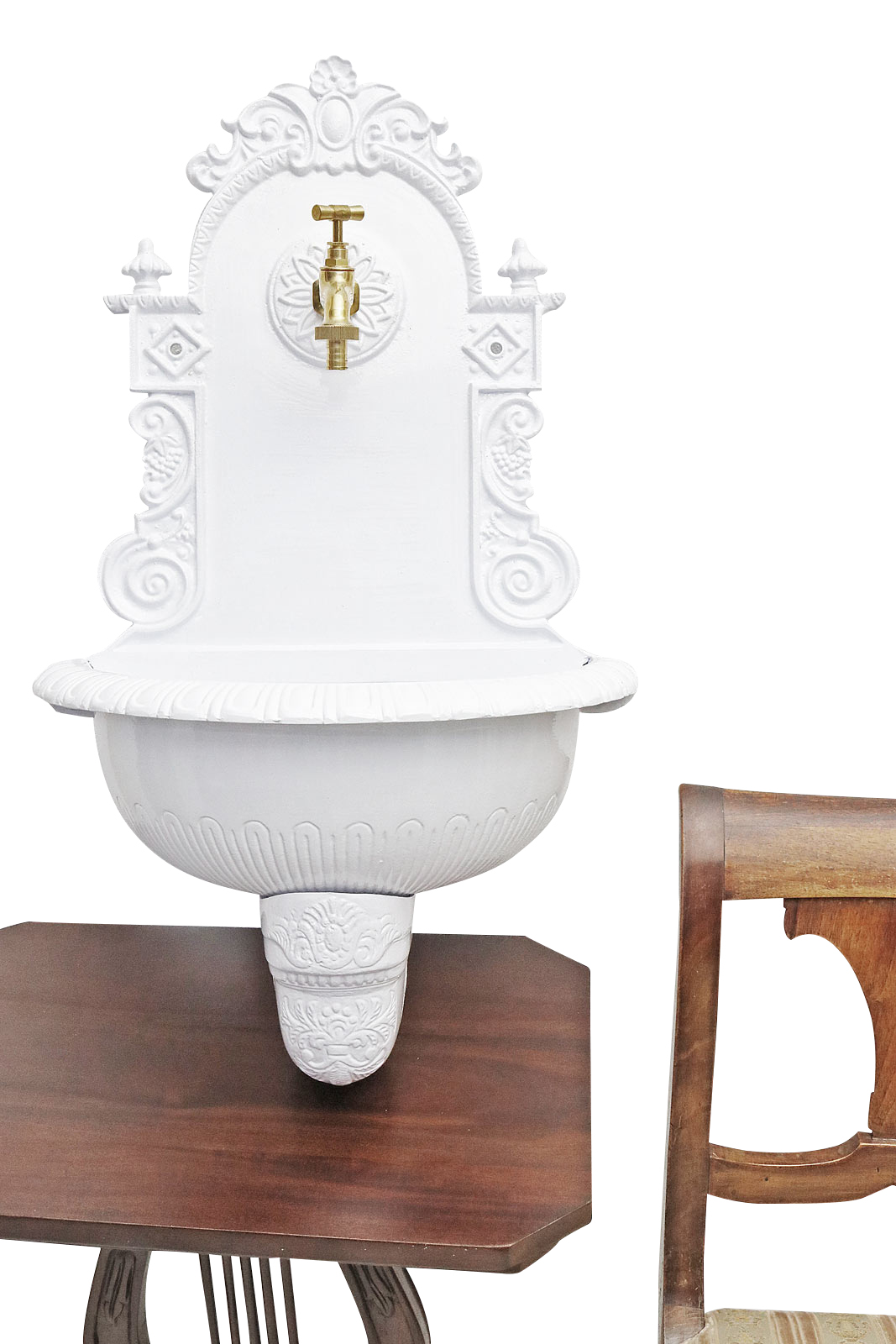 Wasserbecken_2 Brunnen 72cm Wandbrunnen weiss Alu Waschbecken im Nostalgie Antik-Stil (c)