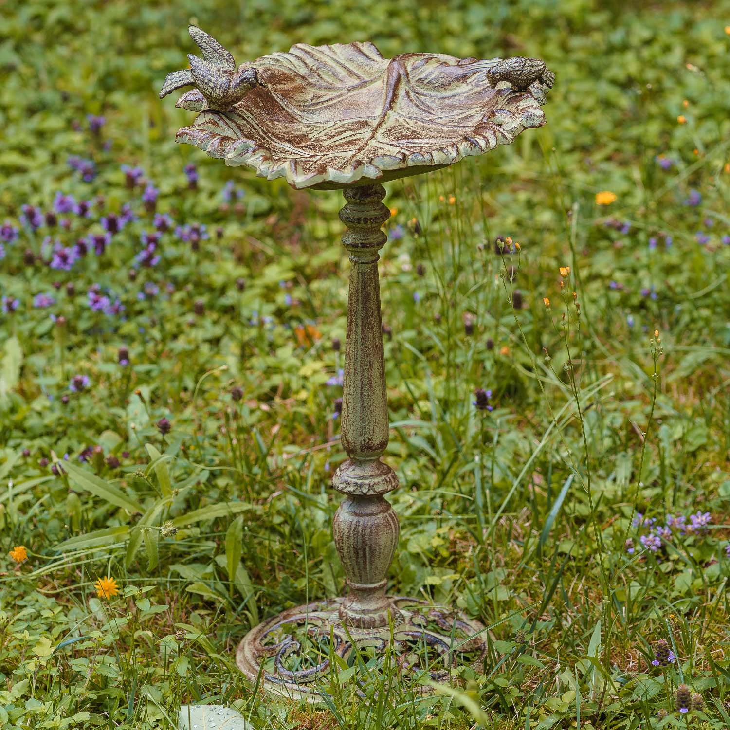 Vogeltränke Vogelbad Garten Vogelbecken Vogel Tränke Eisen grün Antik-Stil 61cm