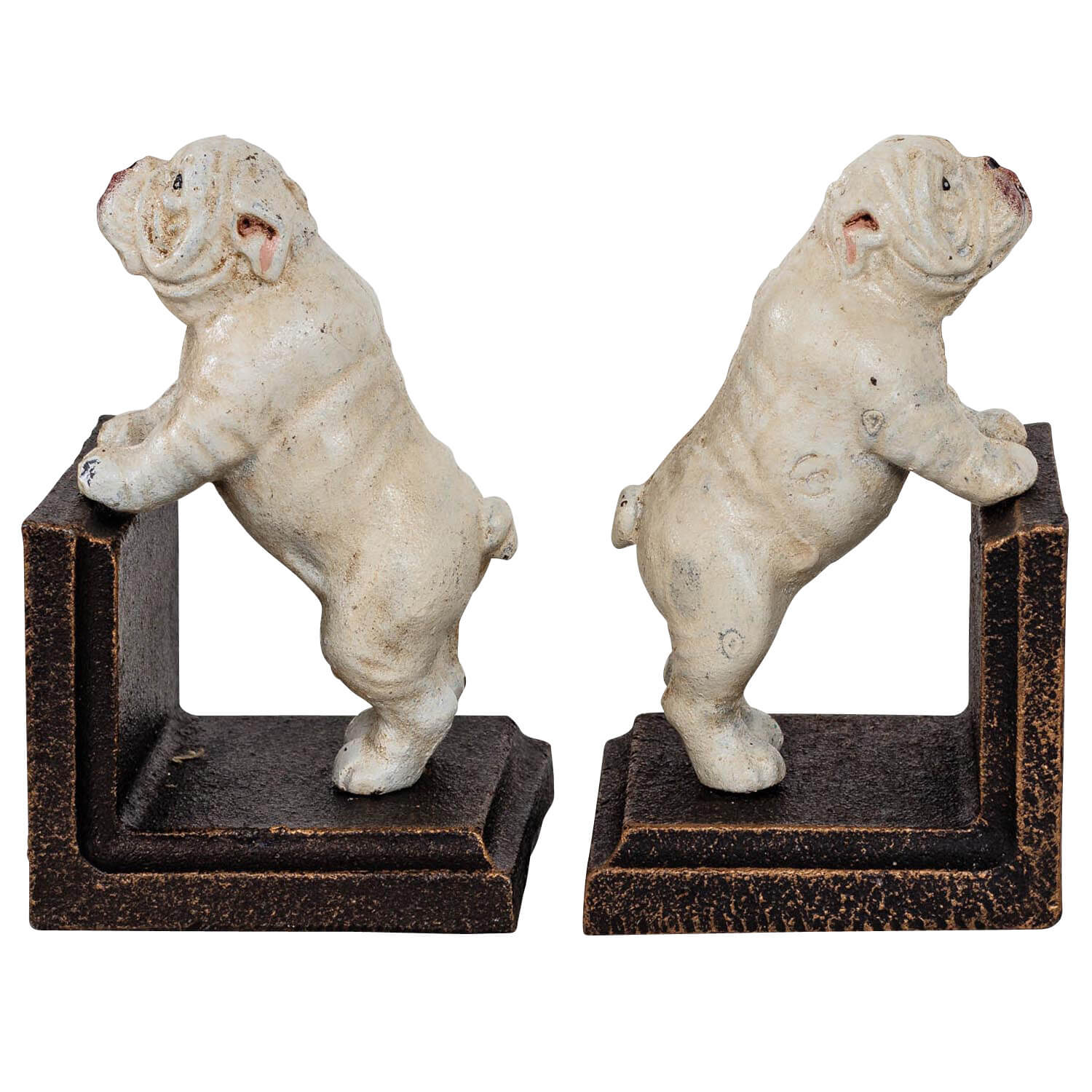 2 Buchstützen Buchständer Bulldogge Hund Figur Eisen 15cm
