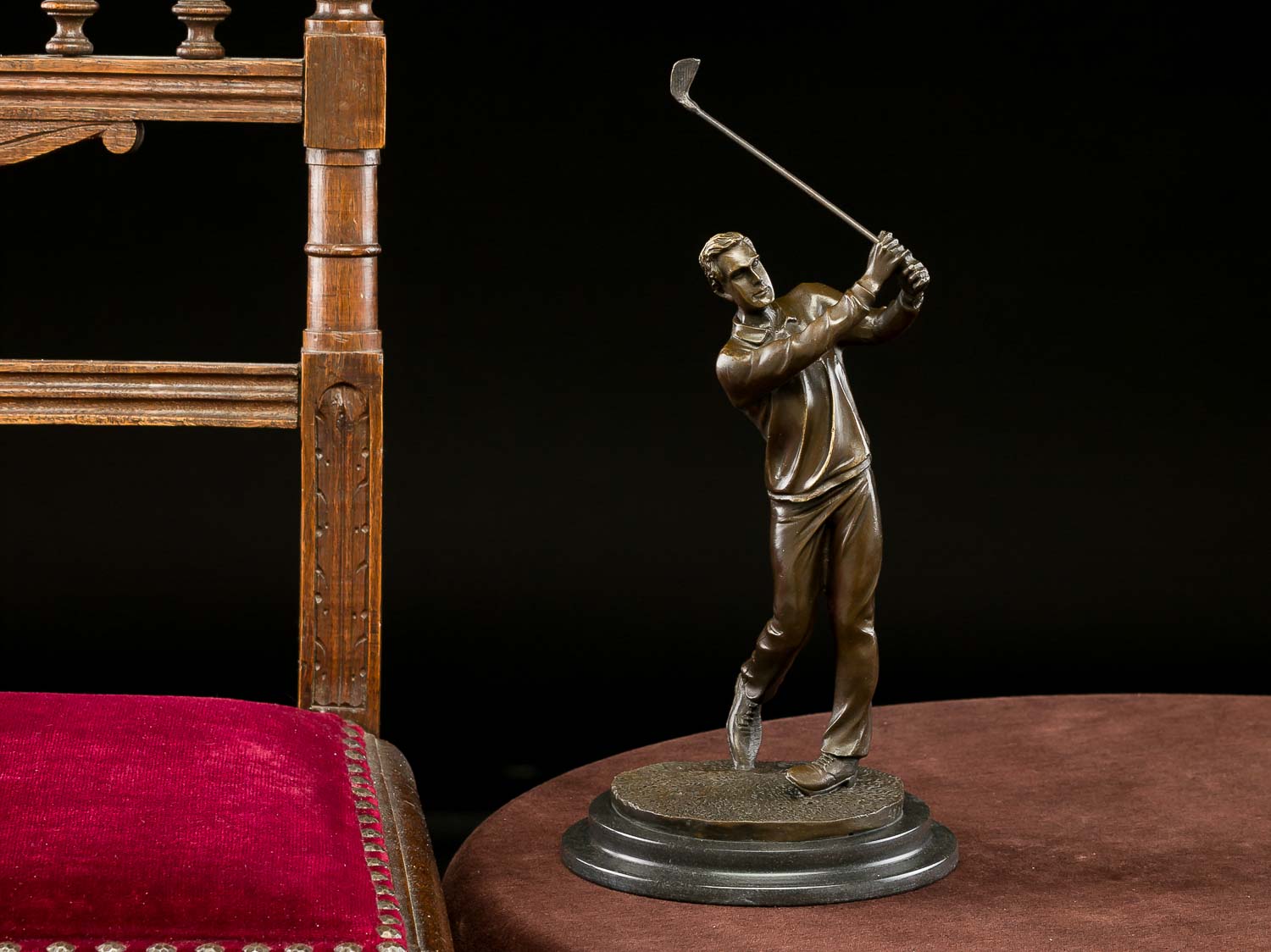 2016-01-27_Auktionshaus_037 Bronzeskulptur Golf Golfspieler Bronze Golfer beim Abschlag Pokal sculpture