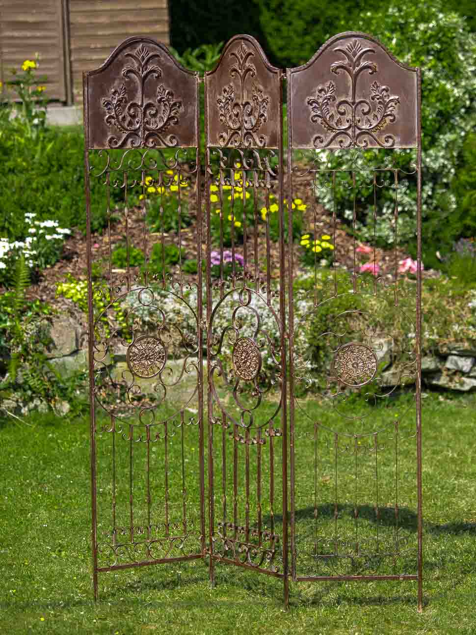 RZ-50-1 Paravent Pergola Spalier Rankhilfe Zaun 19kg Metall antik Stil Raumteiler braun