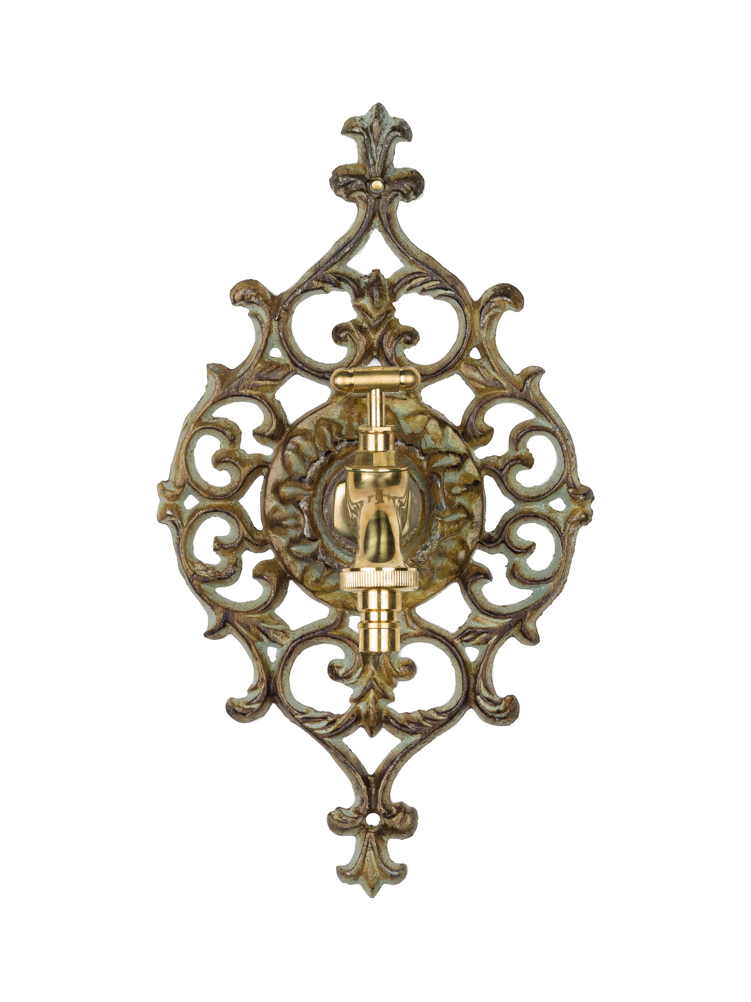 Nostalgie Wasseranschluss Zierrosette Eisen Wasserhahn Garten grün antik Stil