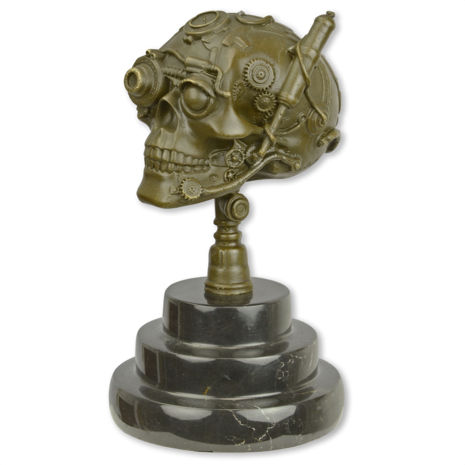 Bronzefigur Schädel Steampunk Totenkopf Bronze Skulptur Statue Antik-Stil 19cm