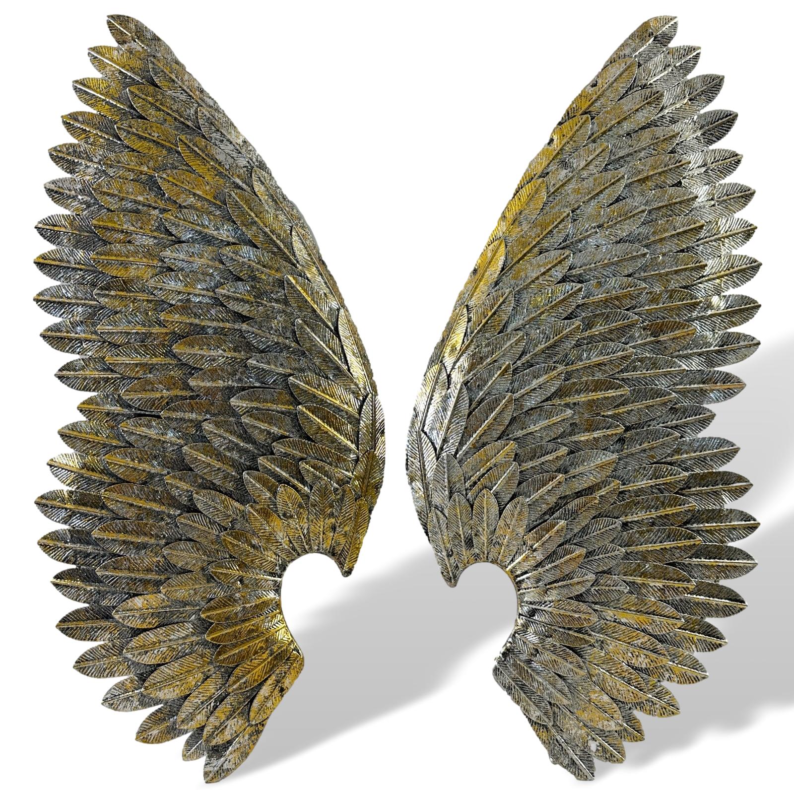 Flügel Paar Engel Engelsflügel Metall Wanddeko Wandskulptur Wandhänger Antik-Stil Pair of angel wings metal wall decoration antique style