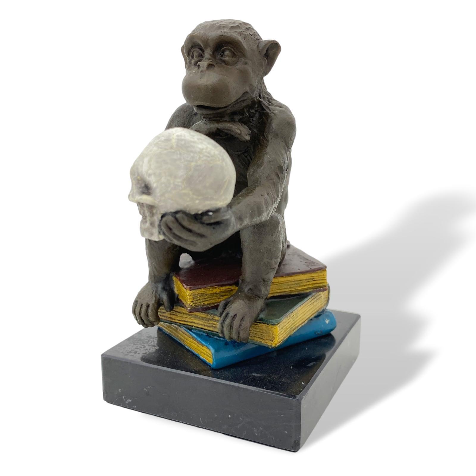 Bronzefigur Affe Darwin Philosophie Bücher Bronze Skulptur Antik-Stil 14cm