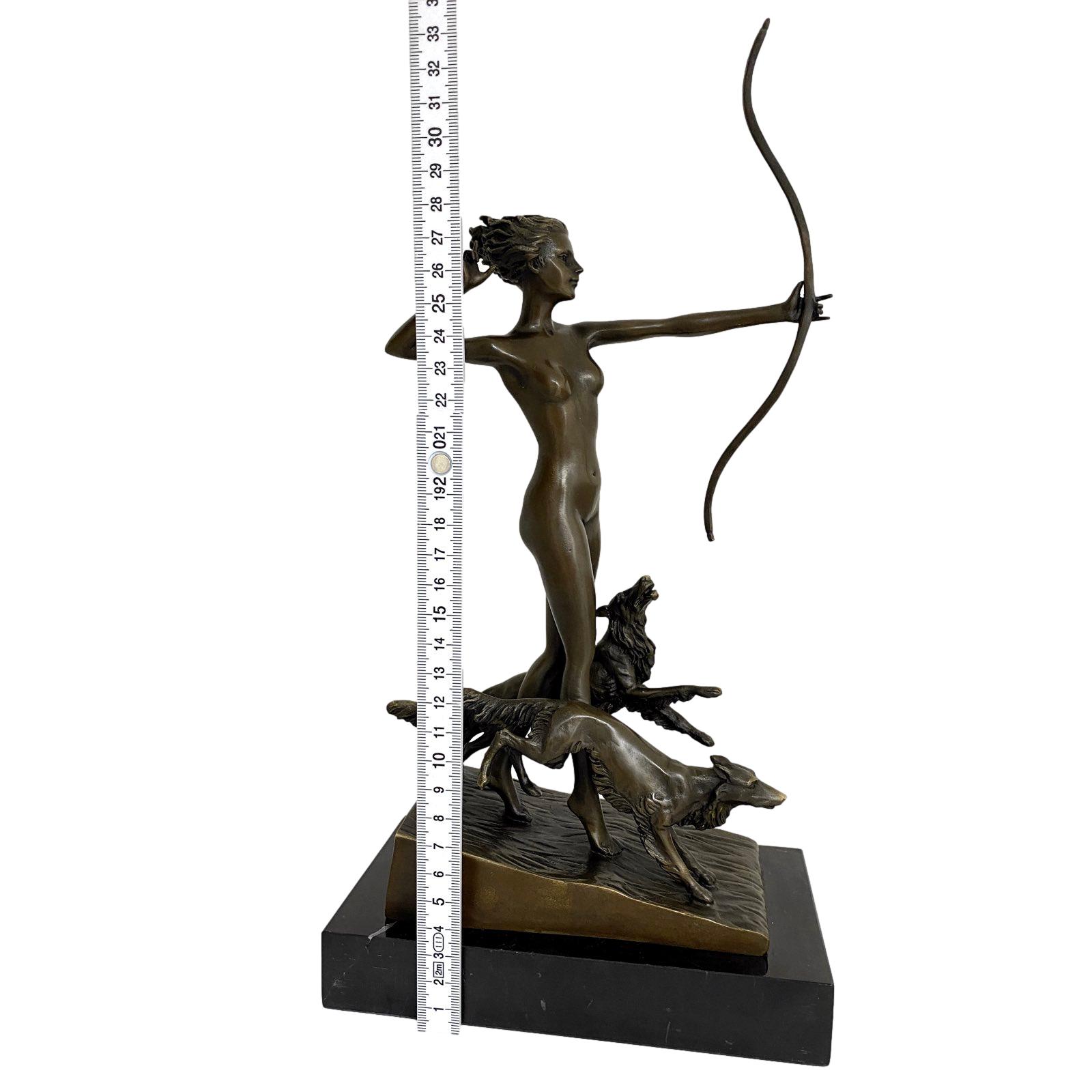 XT-92-11 Bronzeskulptur Figur Göttin Diana Hund nach Lorenzl Antik-Stil Replik Kopie (a)