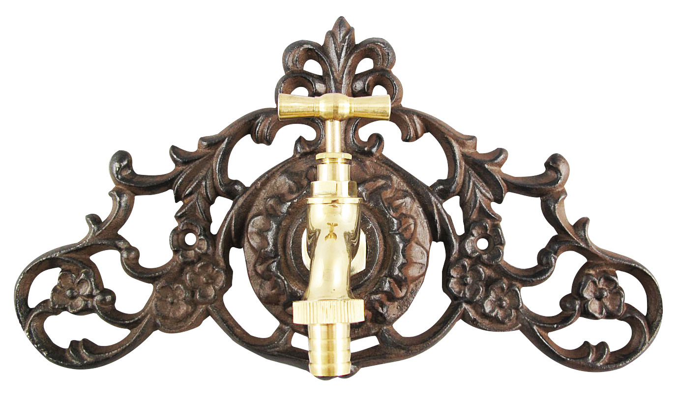 326-045RB Wasseranschluss Zierrosette Eisen Wasserhahn Garten Brunnen braun Antik-Stil