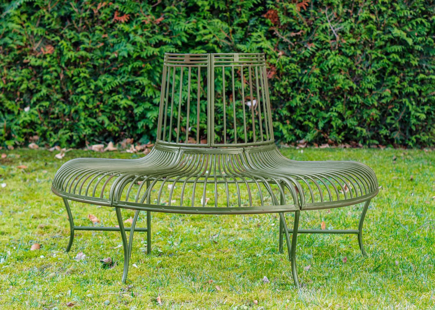 TZ-22-1RrveuowU11JghuXd5wygSXrf2G Gartenbank Bank Baumbank Möbel Garten grün Metall Eisen Antik-Stil 134cm