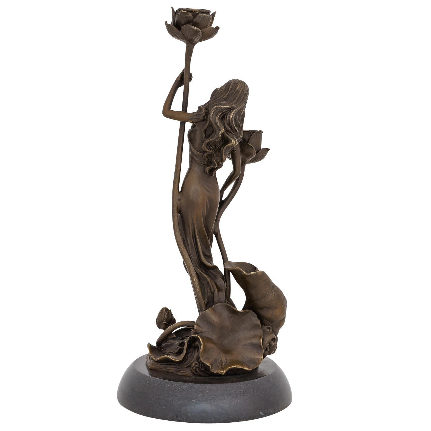 TM-51-4 Kerzenständer Bronzeskulptur Frau Rose im Antik-Stil Bronze Figur Statue 35cm