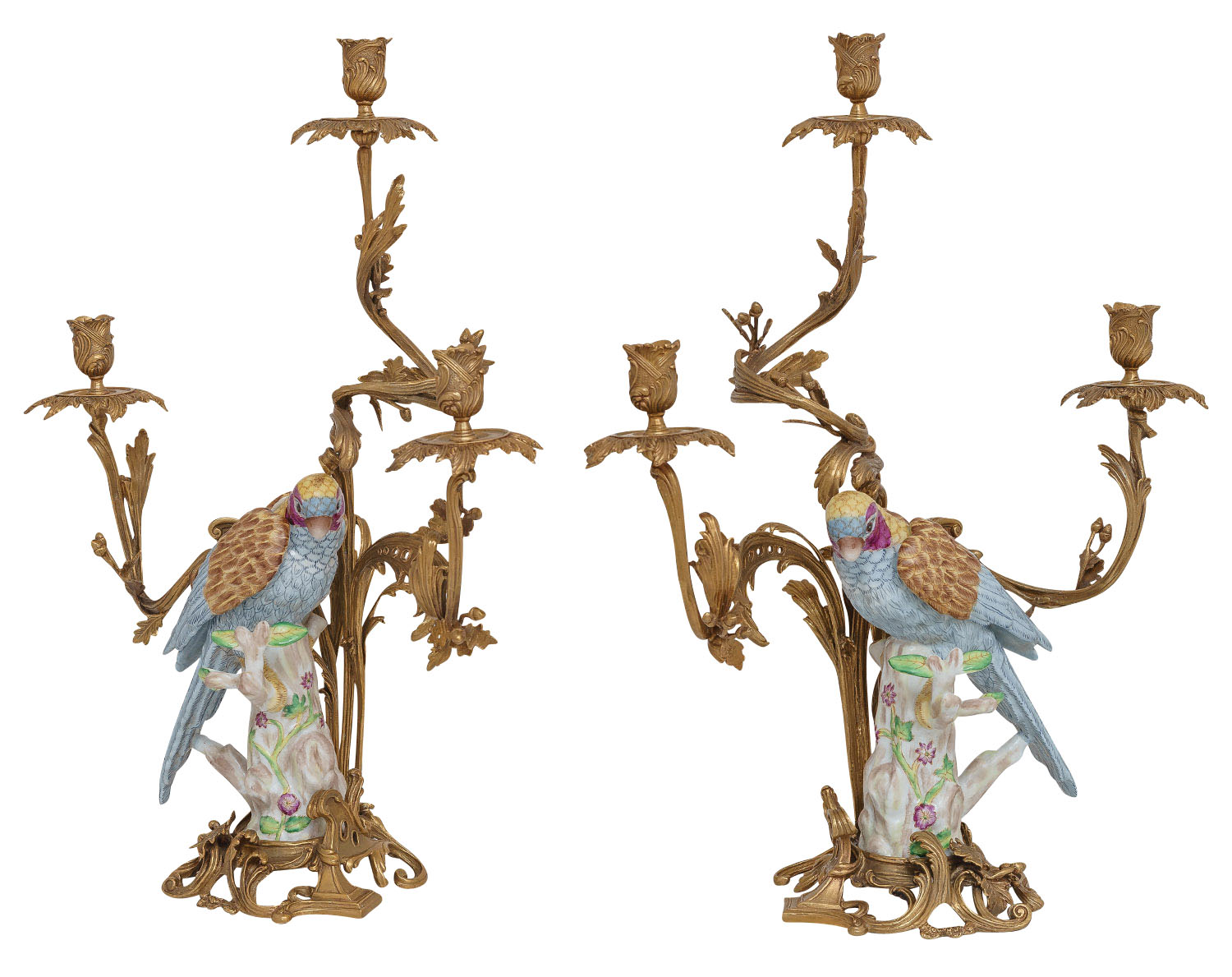 DSC03881 Set 2-teilig Kerzenständer Papagei Kerzenhalter Porzellan Bronze Antik-Stil 62cm