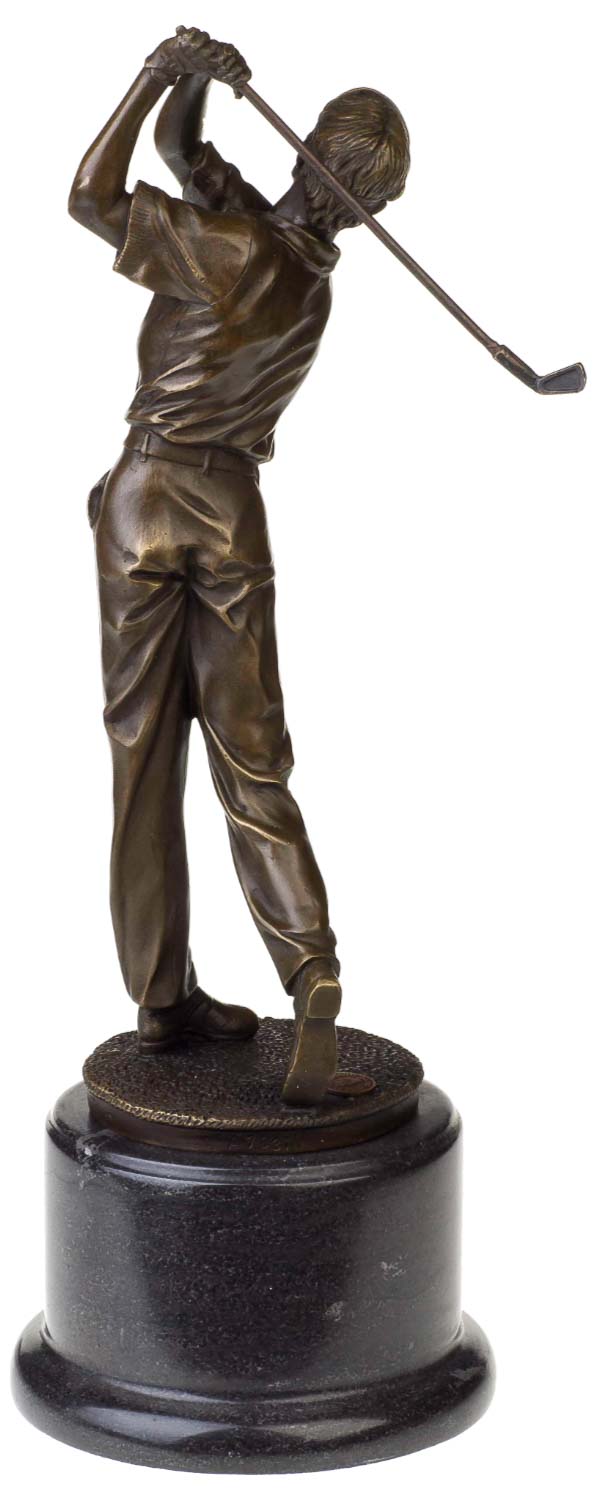 BR-168-03 Bronzeskulptur Antik-Stil Golf Golfer Mann Abschlag Bronze Figur Statue - 38cm