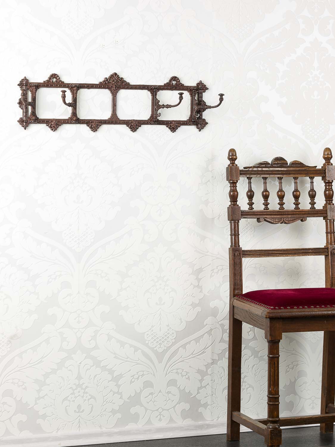 2016-03-29_Auktionshaus_155 Wandgarderobe Garderobe Jugendstil antik Stil 63cm Kleiderhaken braun wardrobe