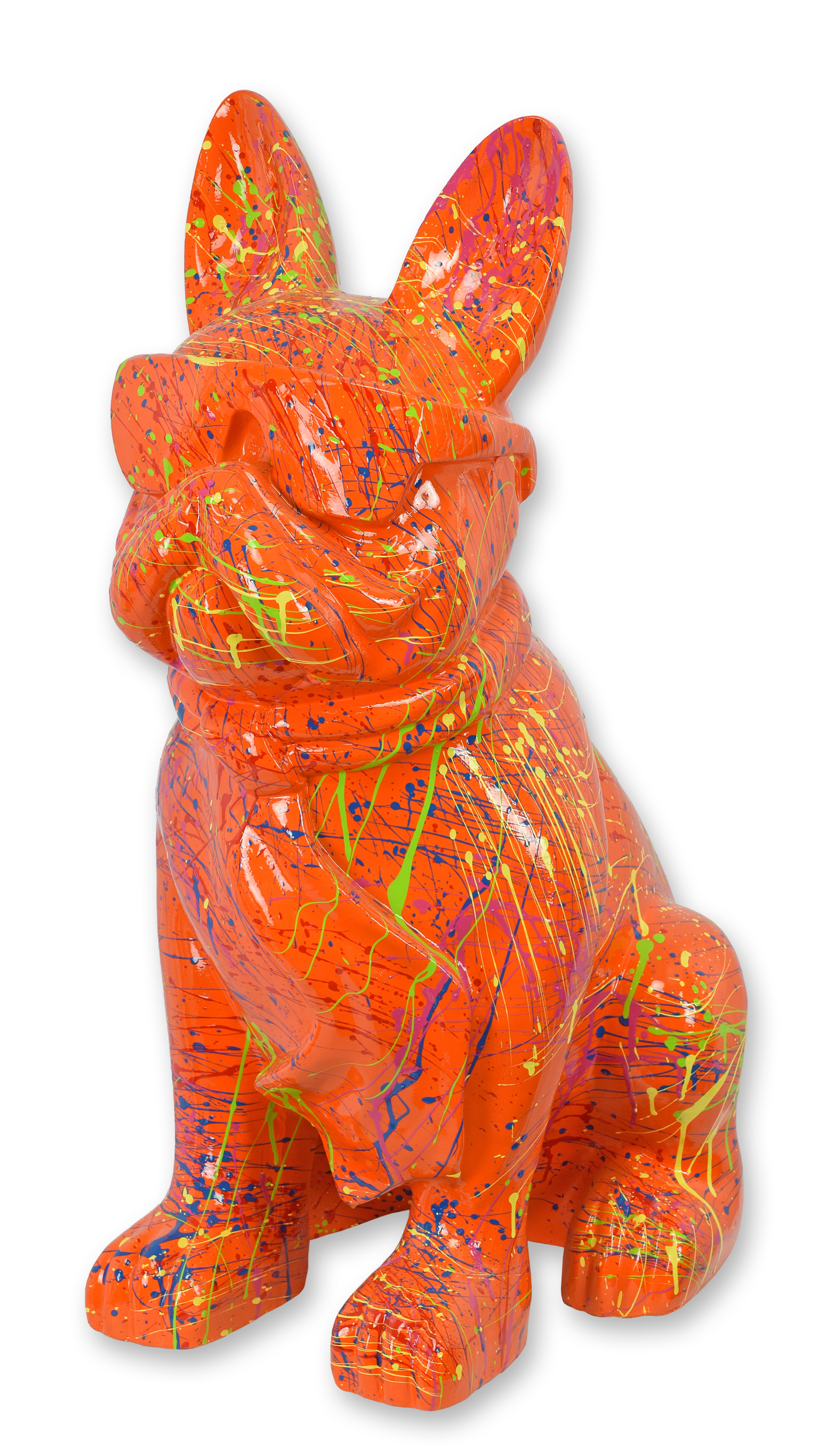 A resin bulldog with sunglasses and tie - orange splash replica retro design decoration