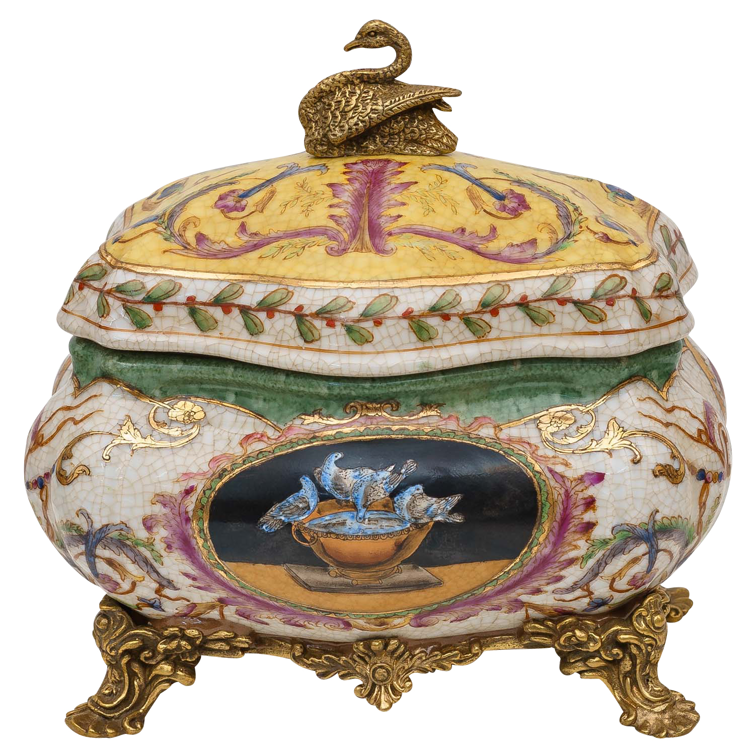 PT-167-6 Porzellan Schatulle Schmuckschatulle Porzellanbox Dose Schwan Antik-Stil 17cm