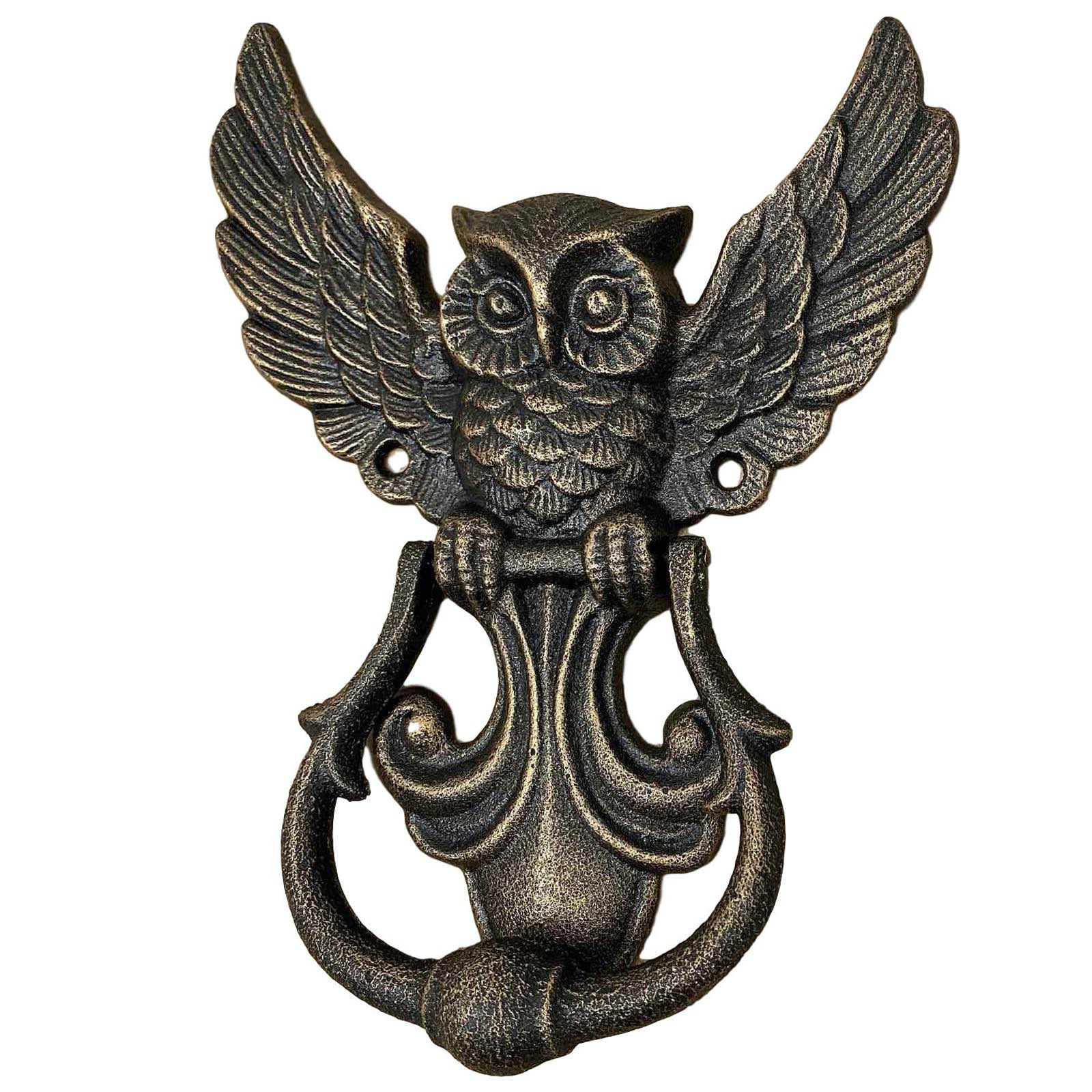 Door knocker owl figure iron antique style 20cm 