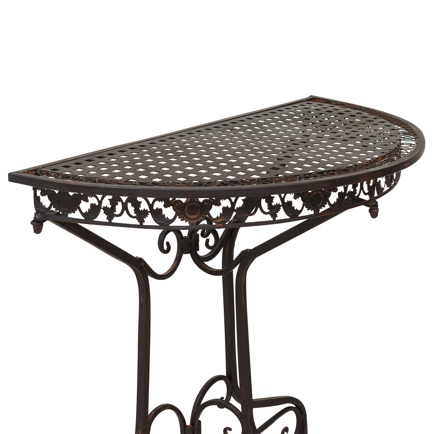 SW170200AB-6 Balkontisch Gartentisch Eisen Tisch Garten braun Antik-Stil halbrund Konsole
