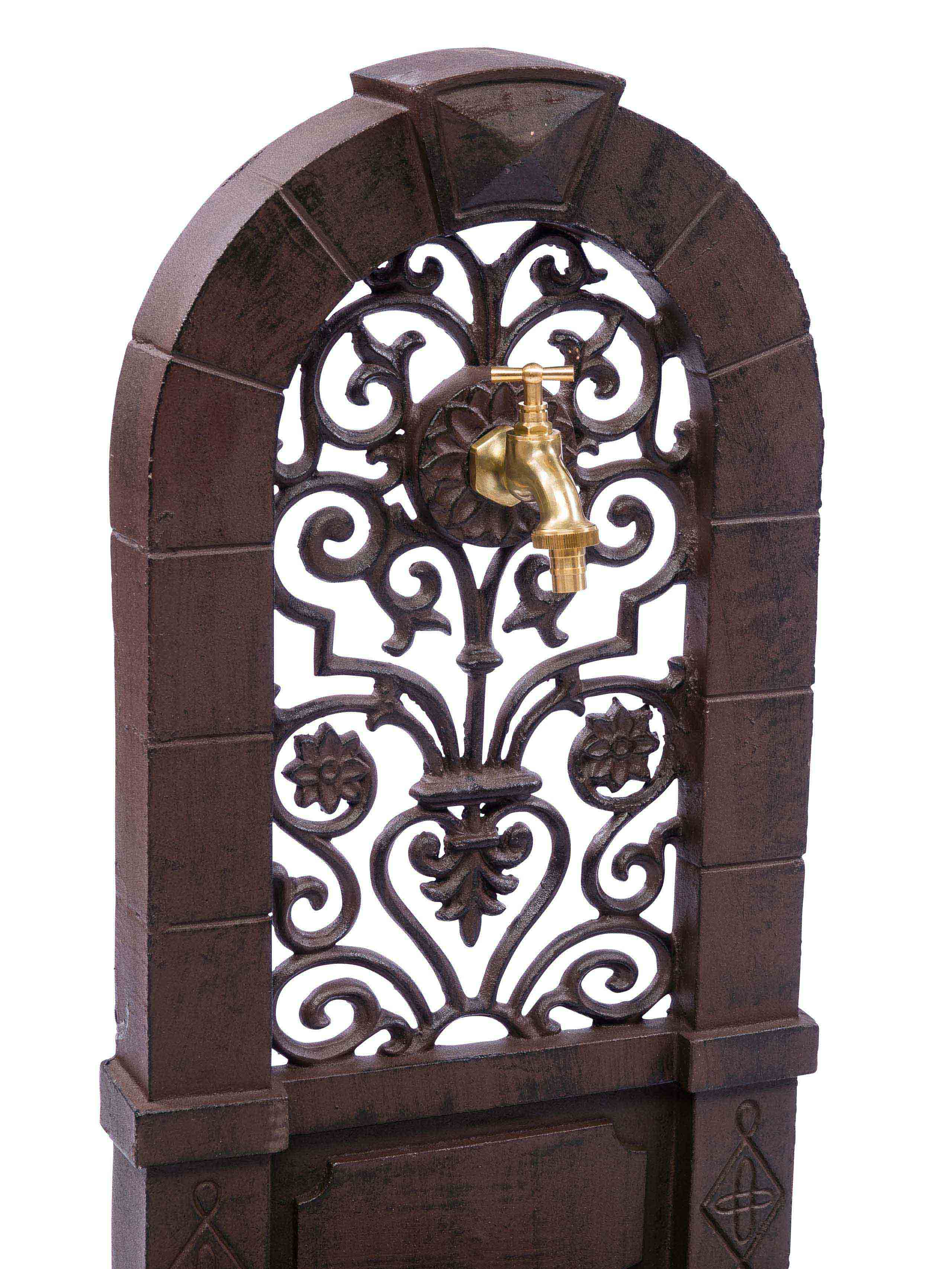 Standbrunnen Waschbecken Brunnen Lilie de Fleur 76cm braun Alu antik Stil