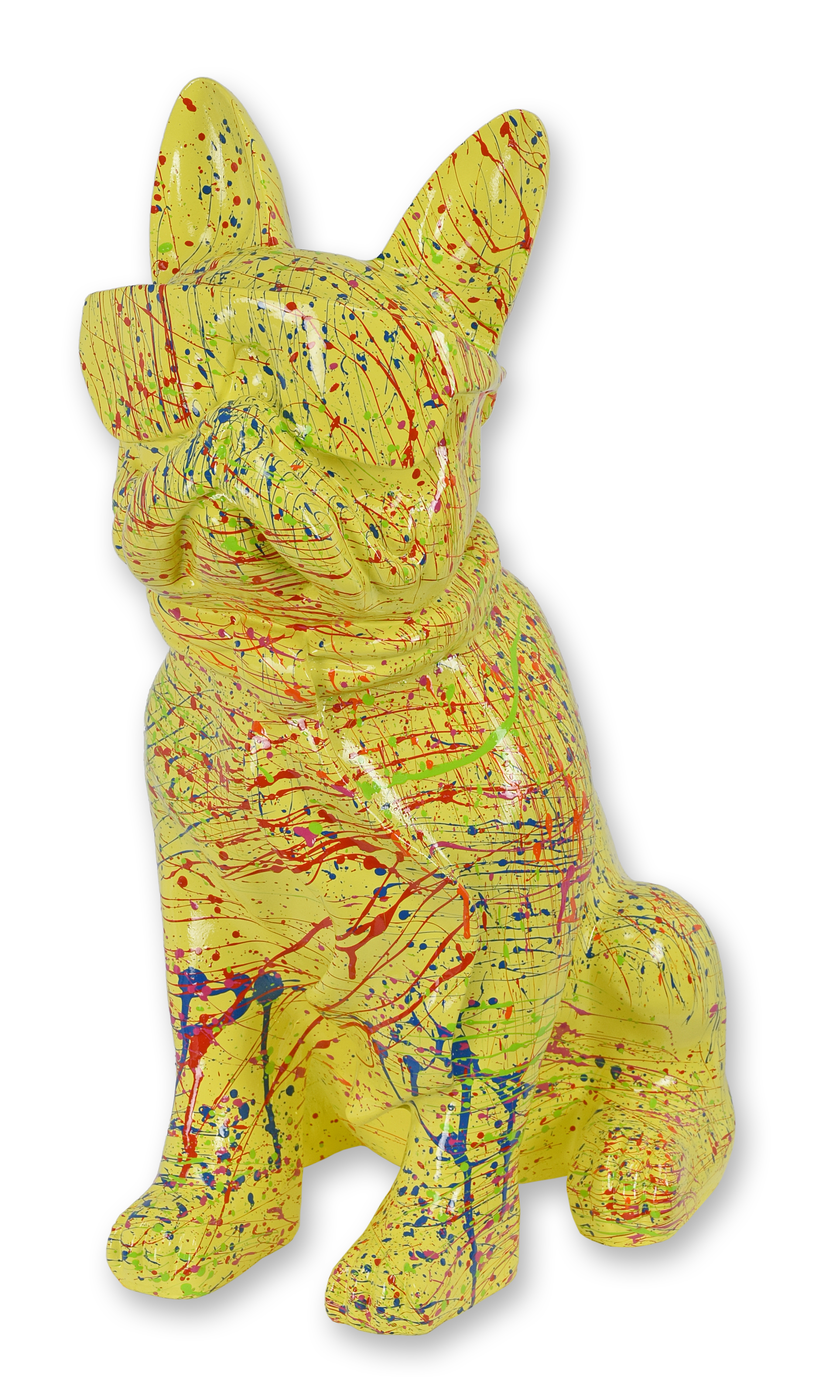 A resin bulldog with sunglasses and tie - yellow splash replica retro design decoration