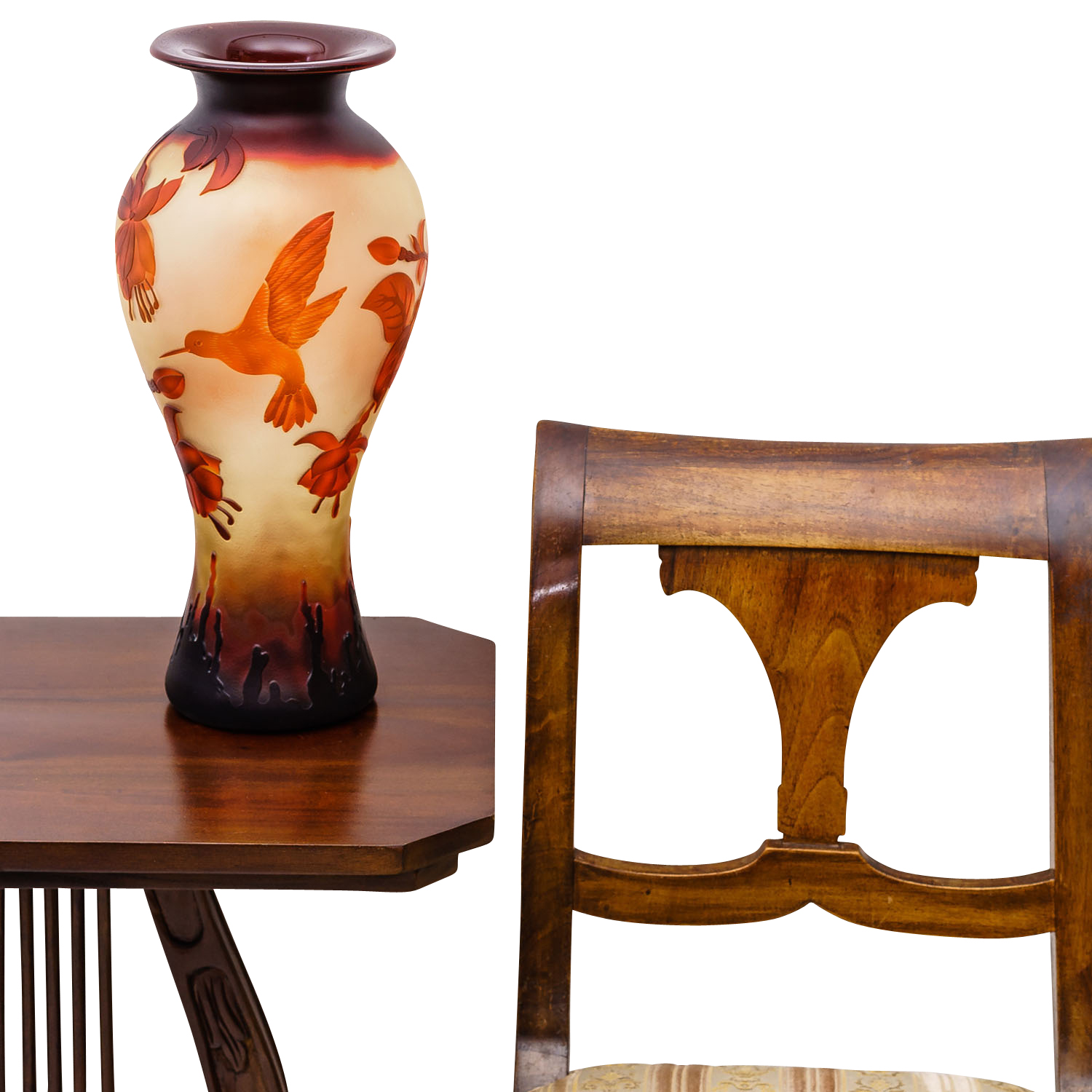 GV-54-6 Vase Replika nach Galle Gallé Kolibri Glas Antik-Jugendstil-Stil Kopie c5