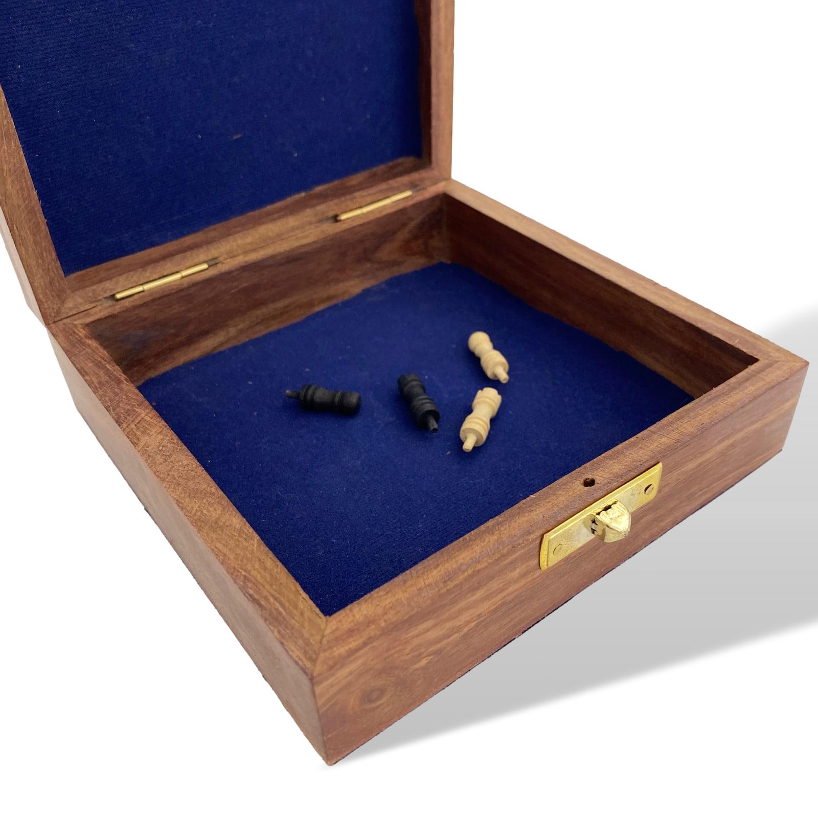 aubaho-46596-7 Schachspiel Reiseschach Mini-Schach Holz Schach Steckfiguren Chess Antik-Stil