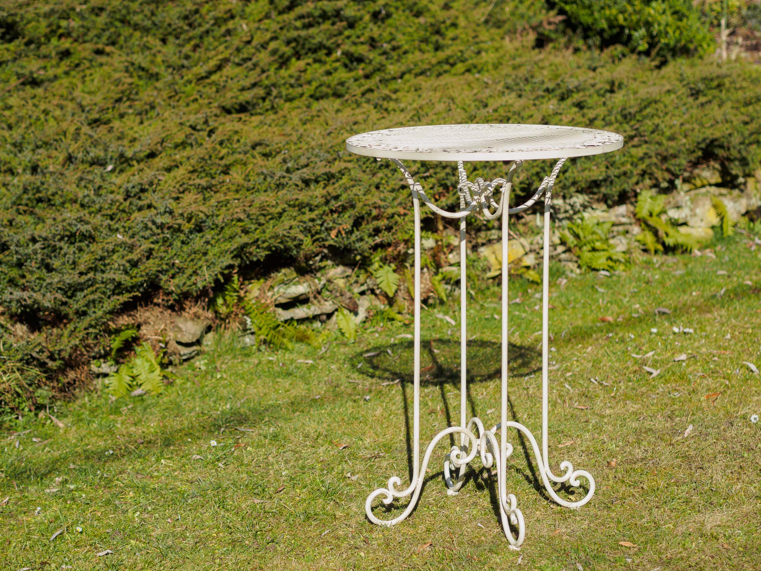 RW-1-1 Stehtisch 101cm Eisen Gartentisch Bistrotisch antik Stil creme weiß iron table
