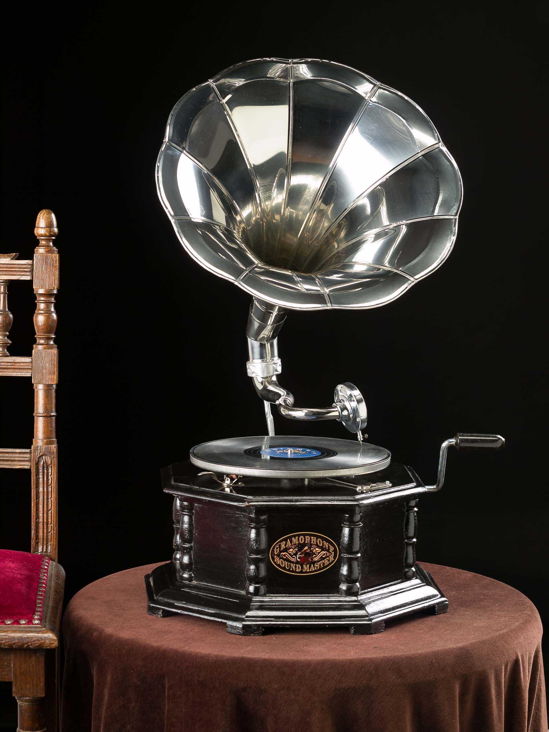 Grammophon Holz für Schellackplatten Trichtergrammophon Grammophone antik Stil