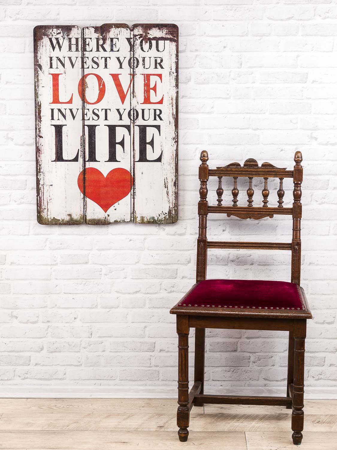 2016-05-13_Auktionshaus_064 Holzbild Where you invest your love invest your life Holz Bild 70cm