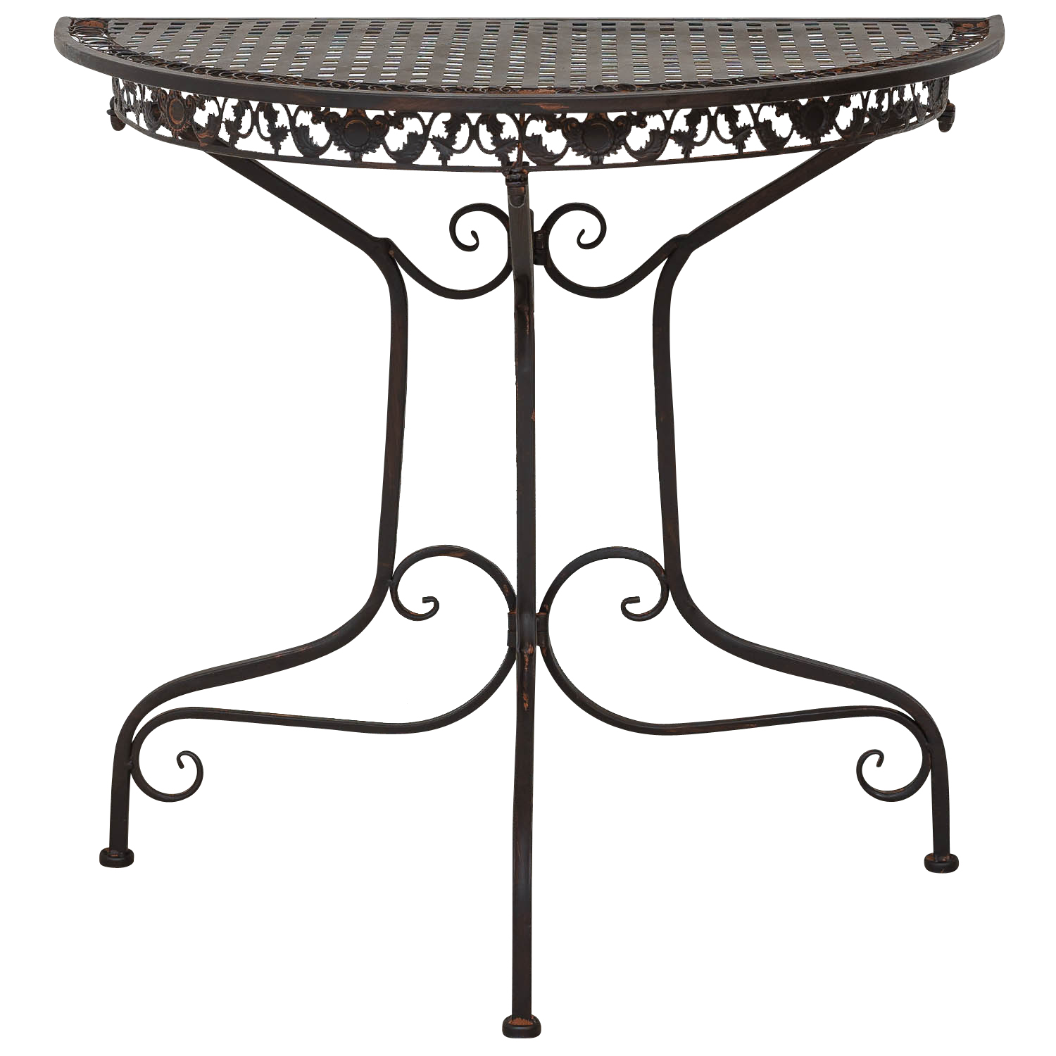 SW170200AB-2 Balkontisch Gartentisch Eisen Tisch Garten braun Antik-Stil halbrund Konsole