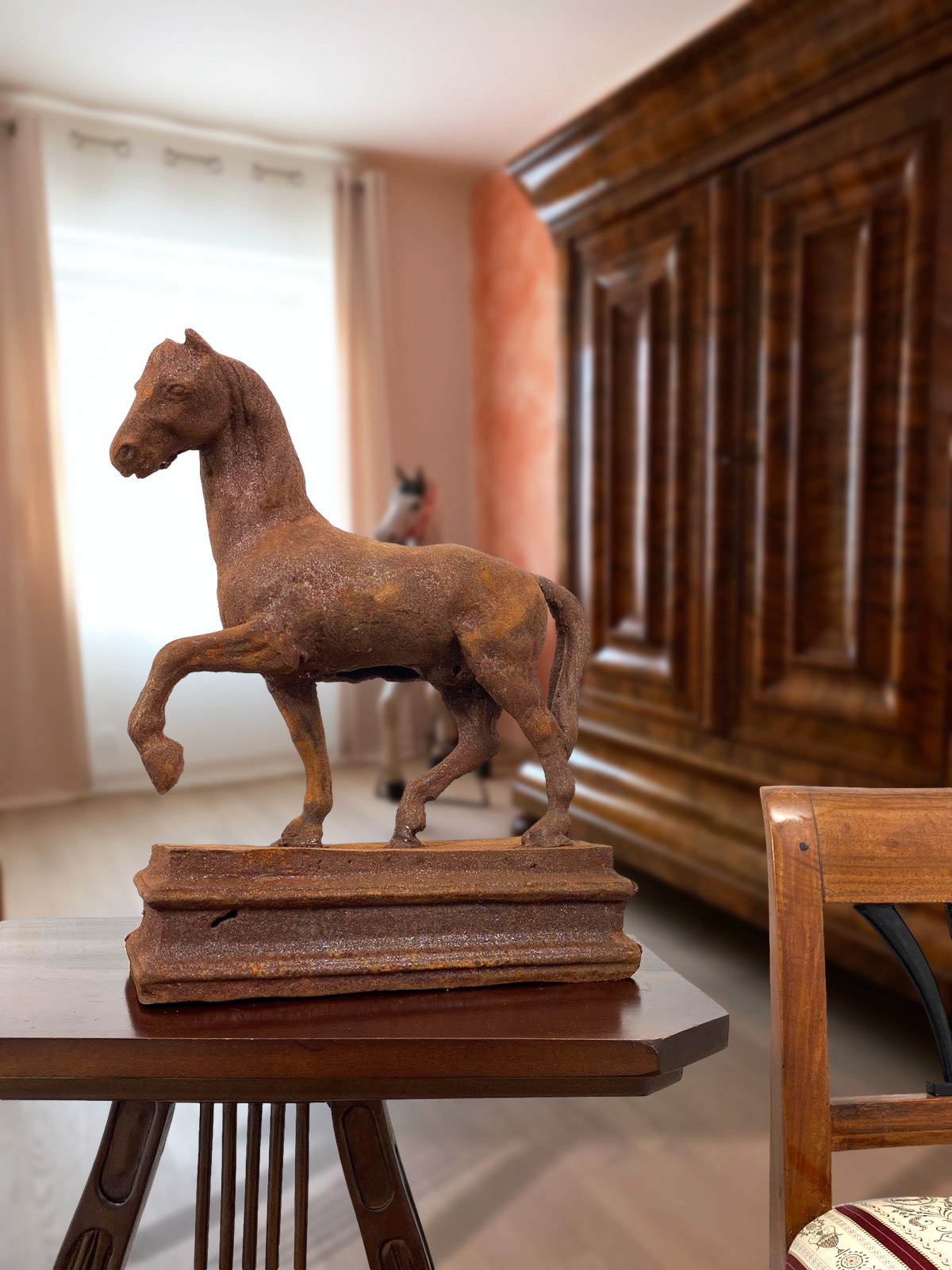 aubaho-gorse14-rechts-4a Gartenskulptur rechts Pferd Skulptur Figur Garten Eisen Antik-Stil - 38cm