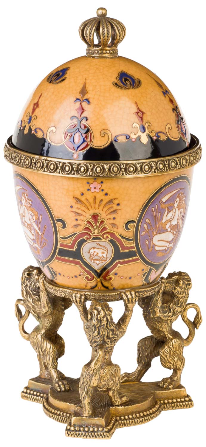 BB-53-03 Schmuck Ei Dose Löwe Porzellan Messing Antik-Stil - 26cm