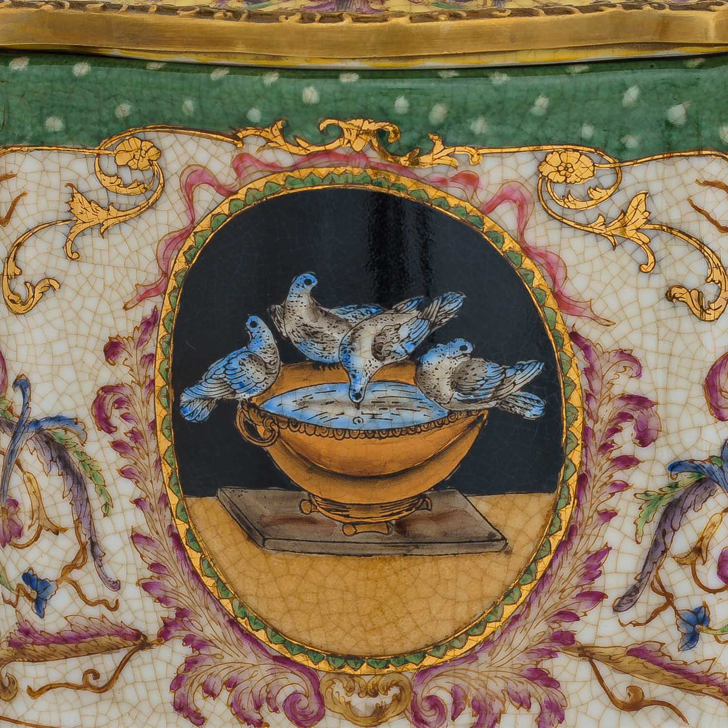 PT-168-5 Porzellan Schatulle Schmuckschatulle Porzellanbox Dose Vögel Antik-Stil 18cm