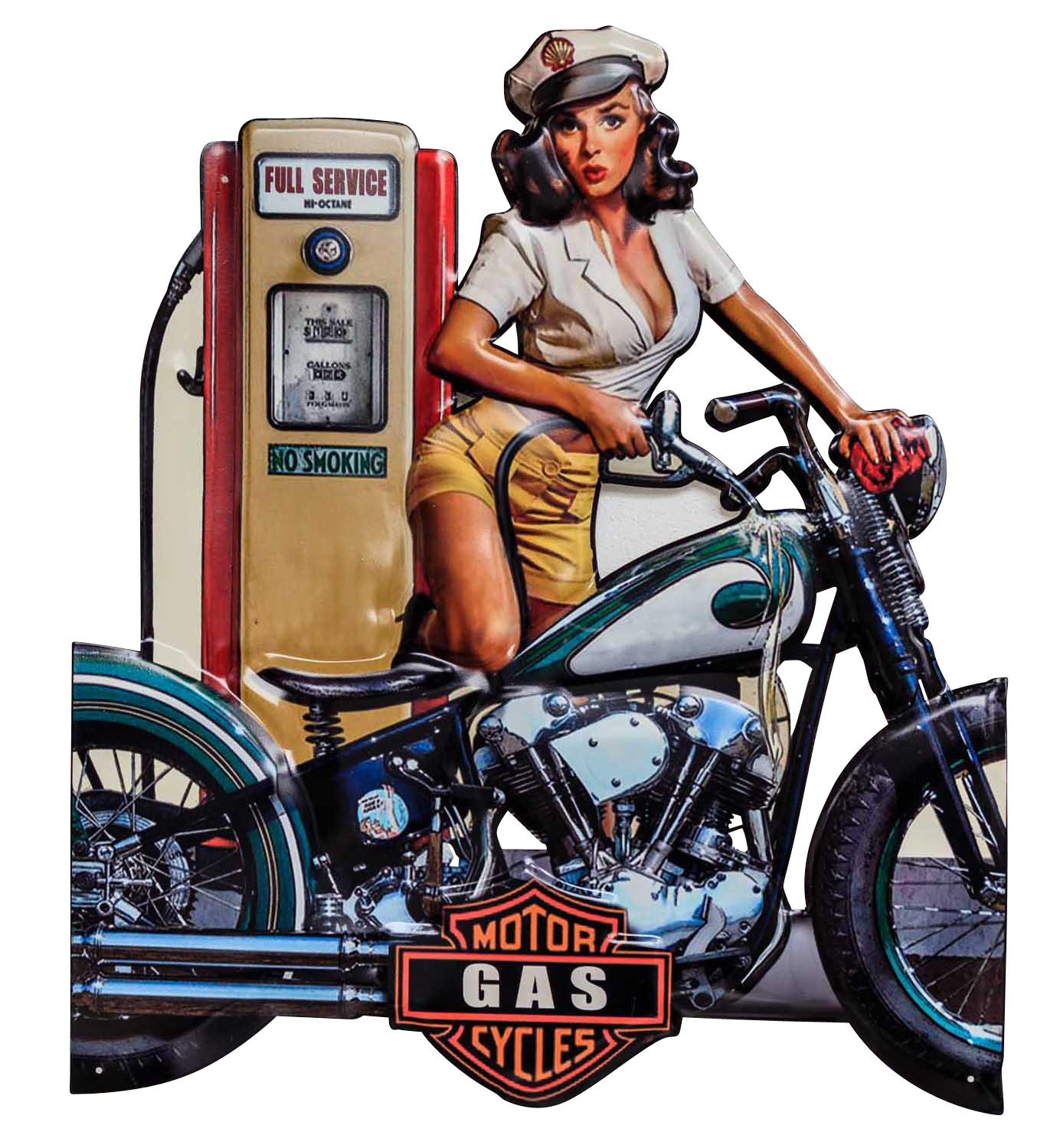NT-75-1 Blechschild Motorrad Tankstelle Pin-up Schild 70cm Wandschild Antik-Stil