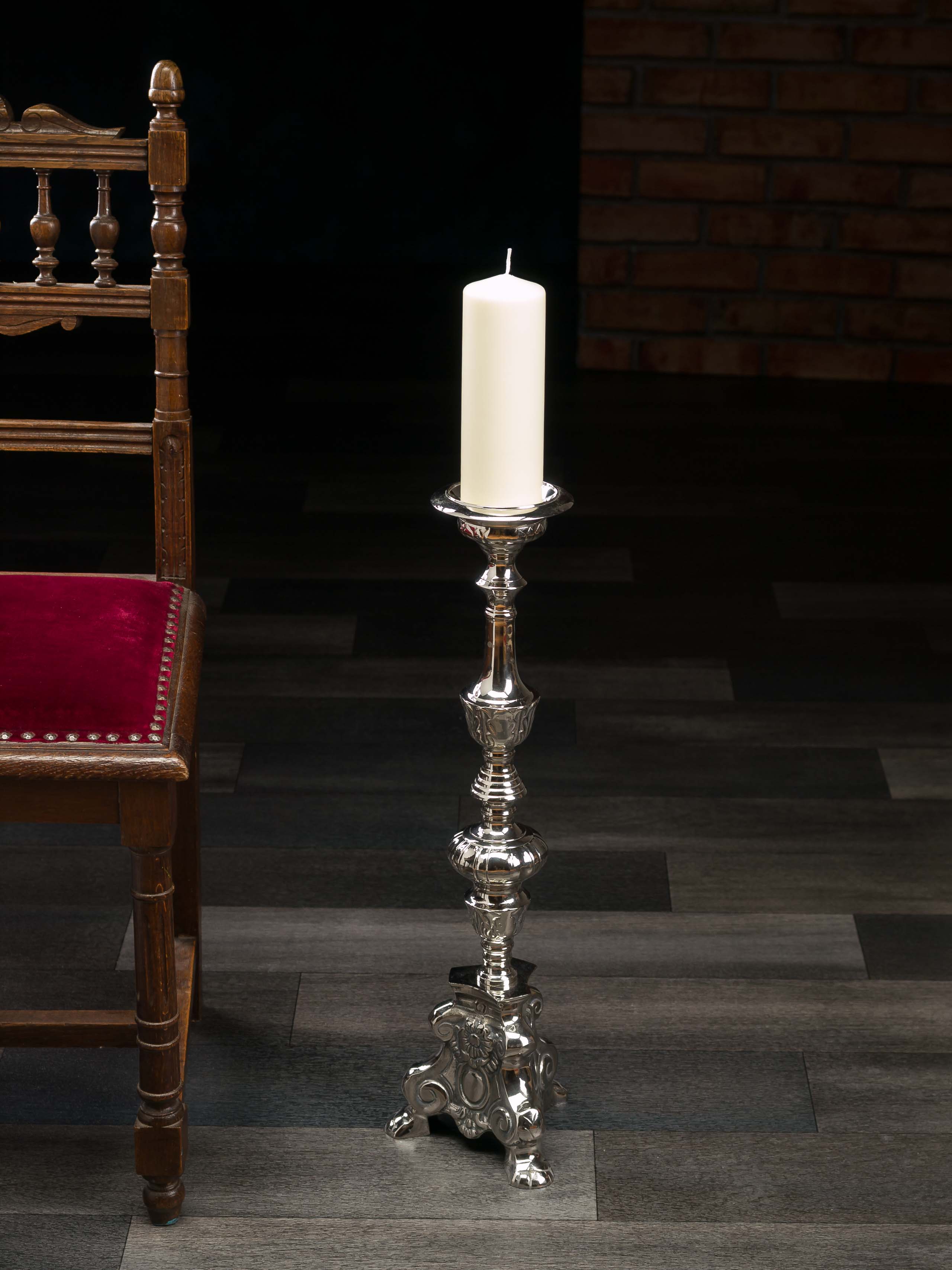 KK-4-1 GROSSER KERZENSTÄNDER 60cm KERZENLEUCHTER ALTARLEUCHTER SILBERFARBEN ANTIK STIL