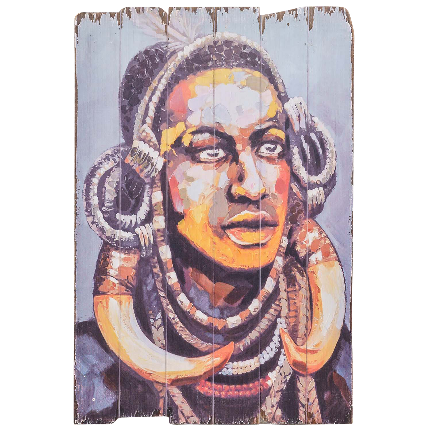 SK-62-6 2x Bild Wandtafel Holzbild Wandbild Massai Person Afrika Holz Antik-Stil 90cm