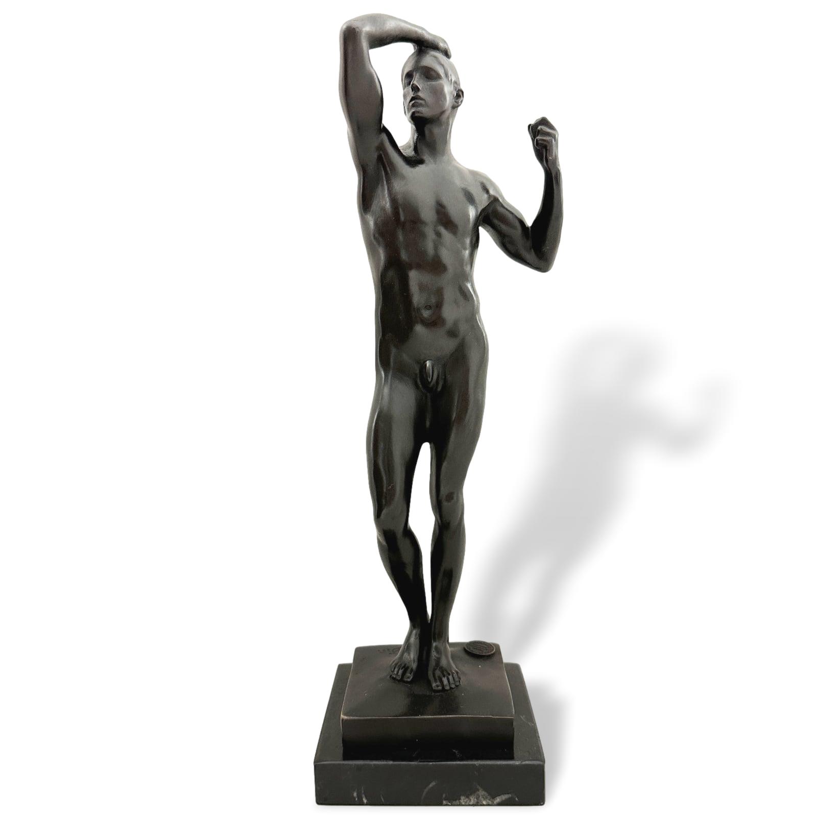 Bronzeskulptur Kopie nach Rodin Adam Garten Eden Replik Bronzefigur Akt 32cm Bronze sculpture copy after Rodin The Age of Bronze replica bronze figure man