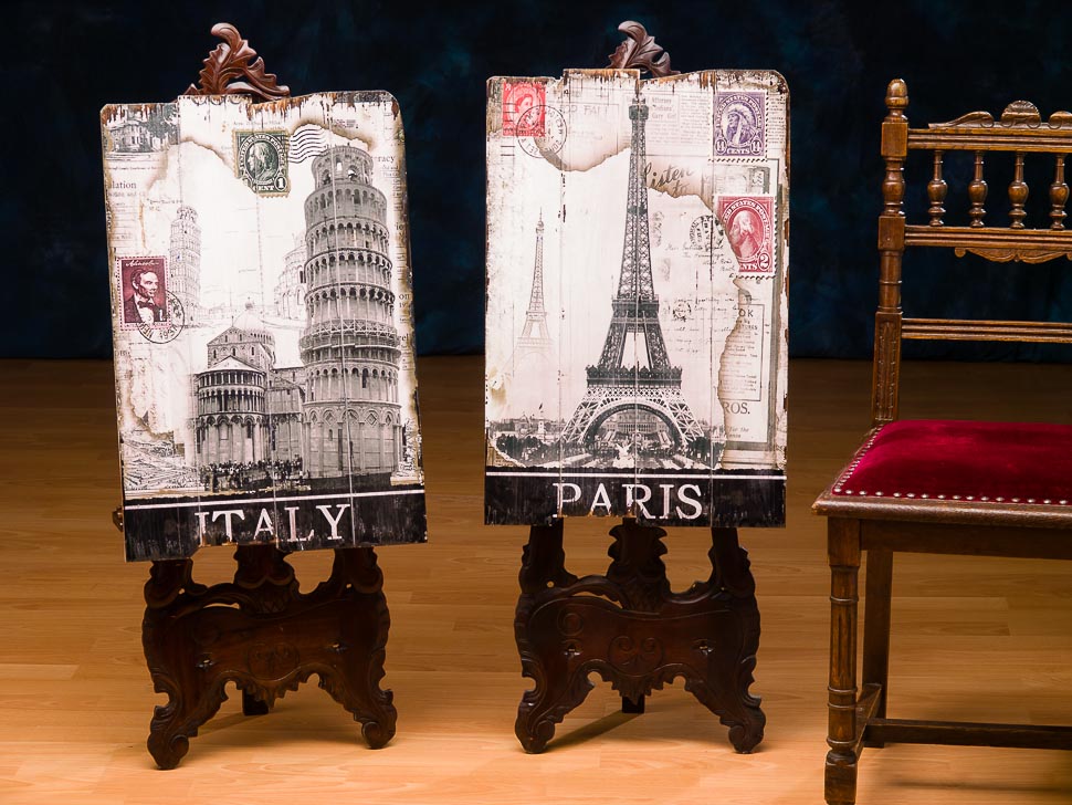 SK-19-1 2x BILD 60x40CM HOLZBILD HOLZTAFEL PISA ITALIEN PARIS FRANKREICH ANTIK STIL