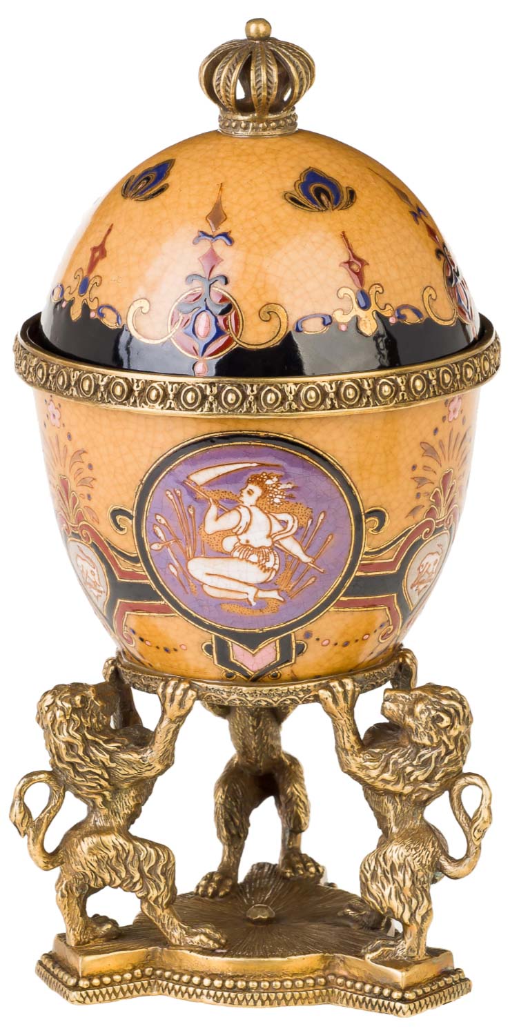 BB-53-05 Schmuck Ei Dose Löwe Porzellan Messing Antik-Stil - 26cm