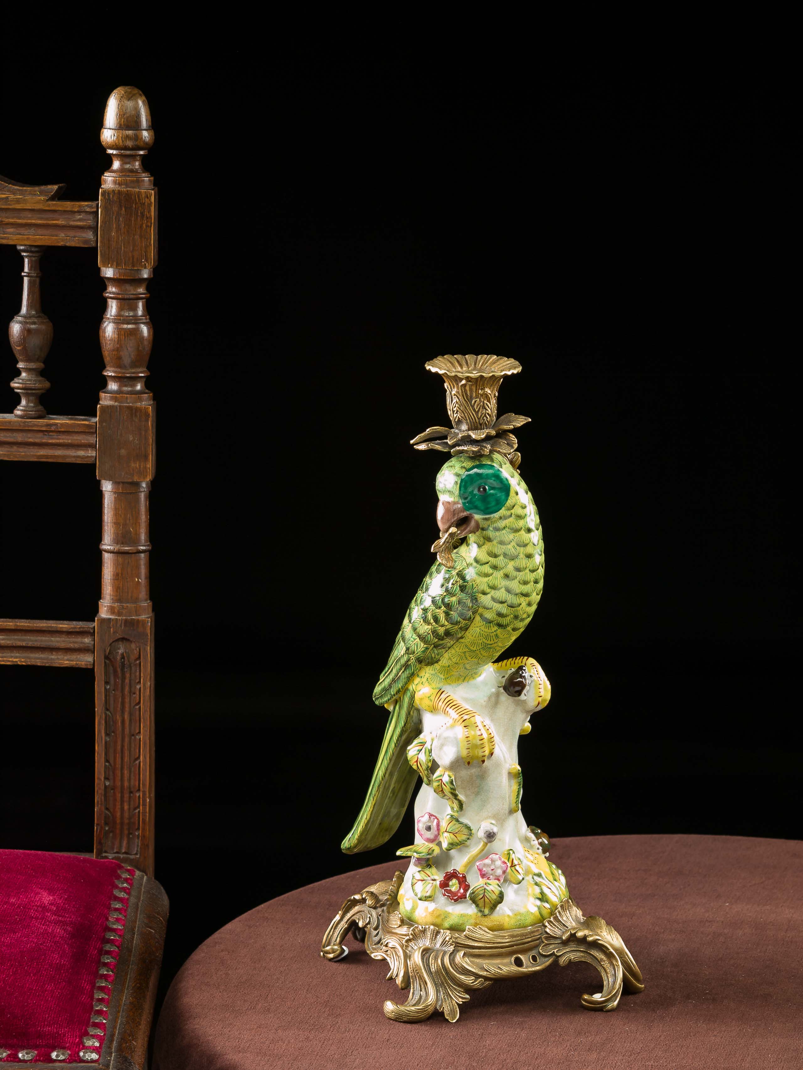 PT-89-PT-90-12 Paar Papagei Kerzenständer Porzellan antik Stil Kerzenleuchter 37cm candlestick