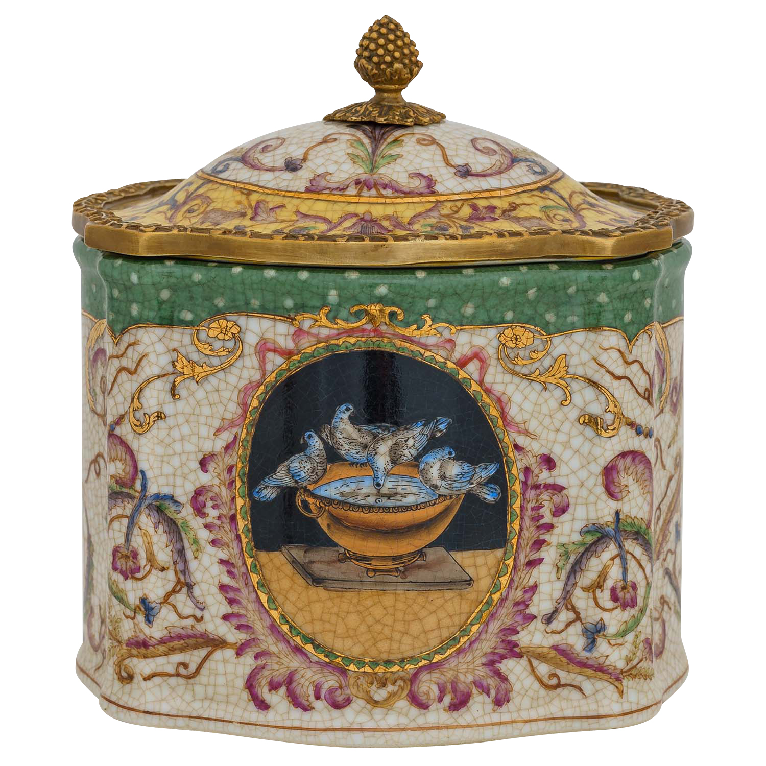 PT-168-1 Porzellan Schatulle Schmuckschatulle Porzellanbox Dose Vögel Antik-Stil 18cm