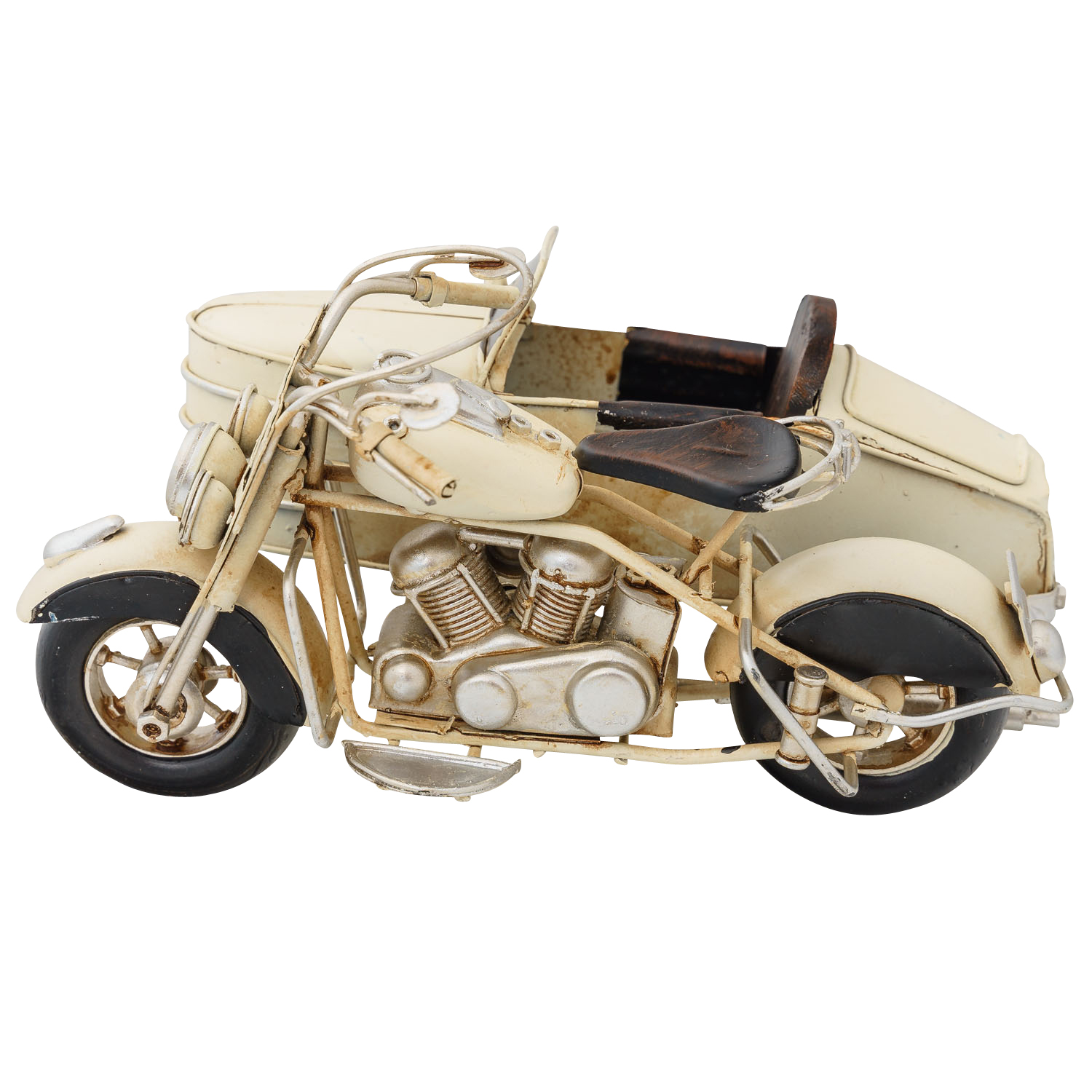Modell Motorradgespann Blech Metall Motorrad Gespann Oldtimer Antik-Stil 20cm