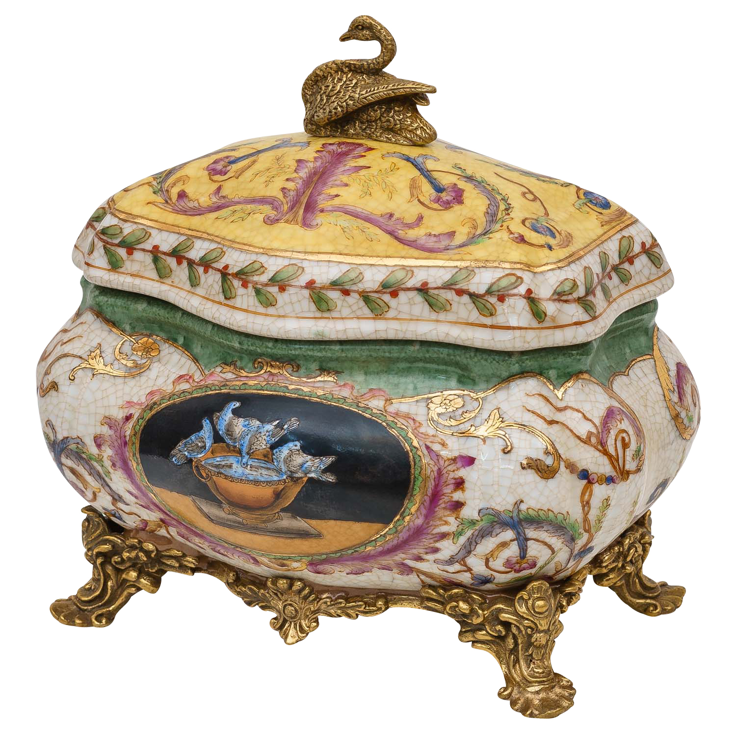 PT-167-4 Porzellan Schatulle Schmuckschatulle Porzellanbox Dose Schwan Antik-Stil 17cm
